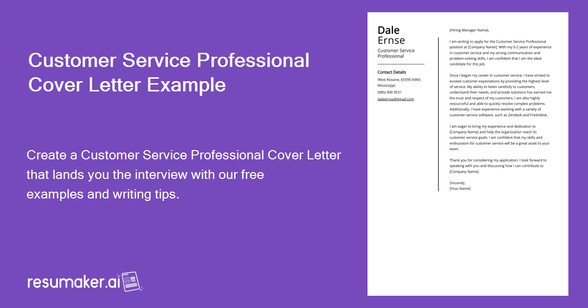 Customer Service Professional Cover Letter Example Free Guide