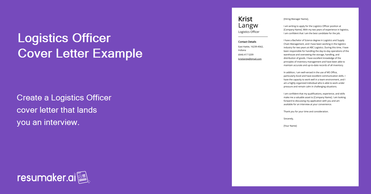 Logistics Officer Cover Letter Job Description Sample Guide