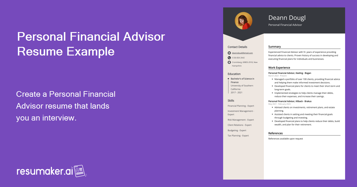 Personal Financial Advisor Resume Examples Template Tips