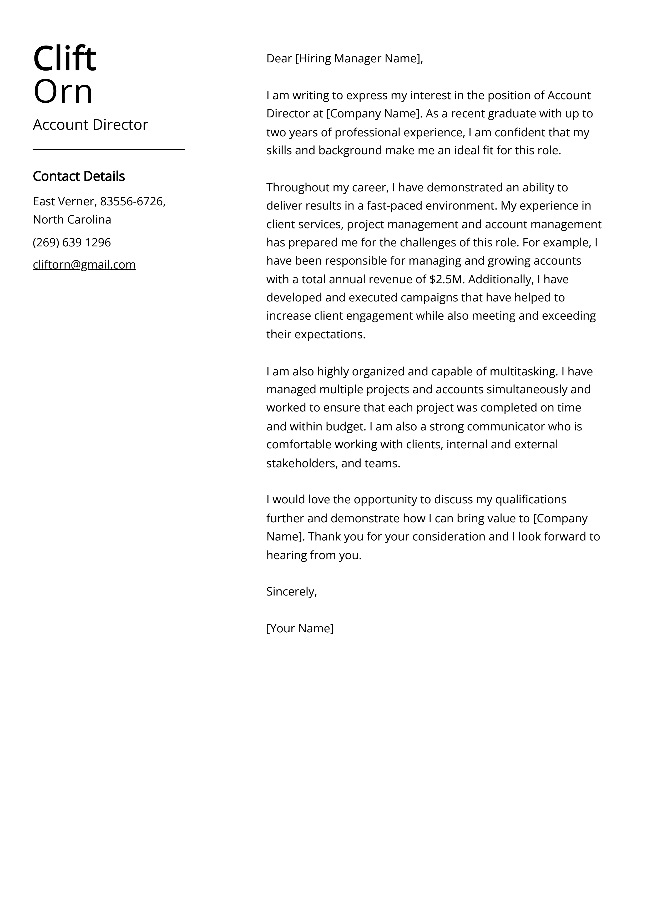 Account Director Cover Letter Example