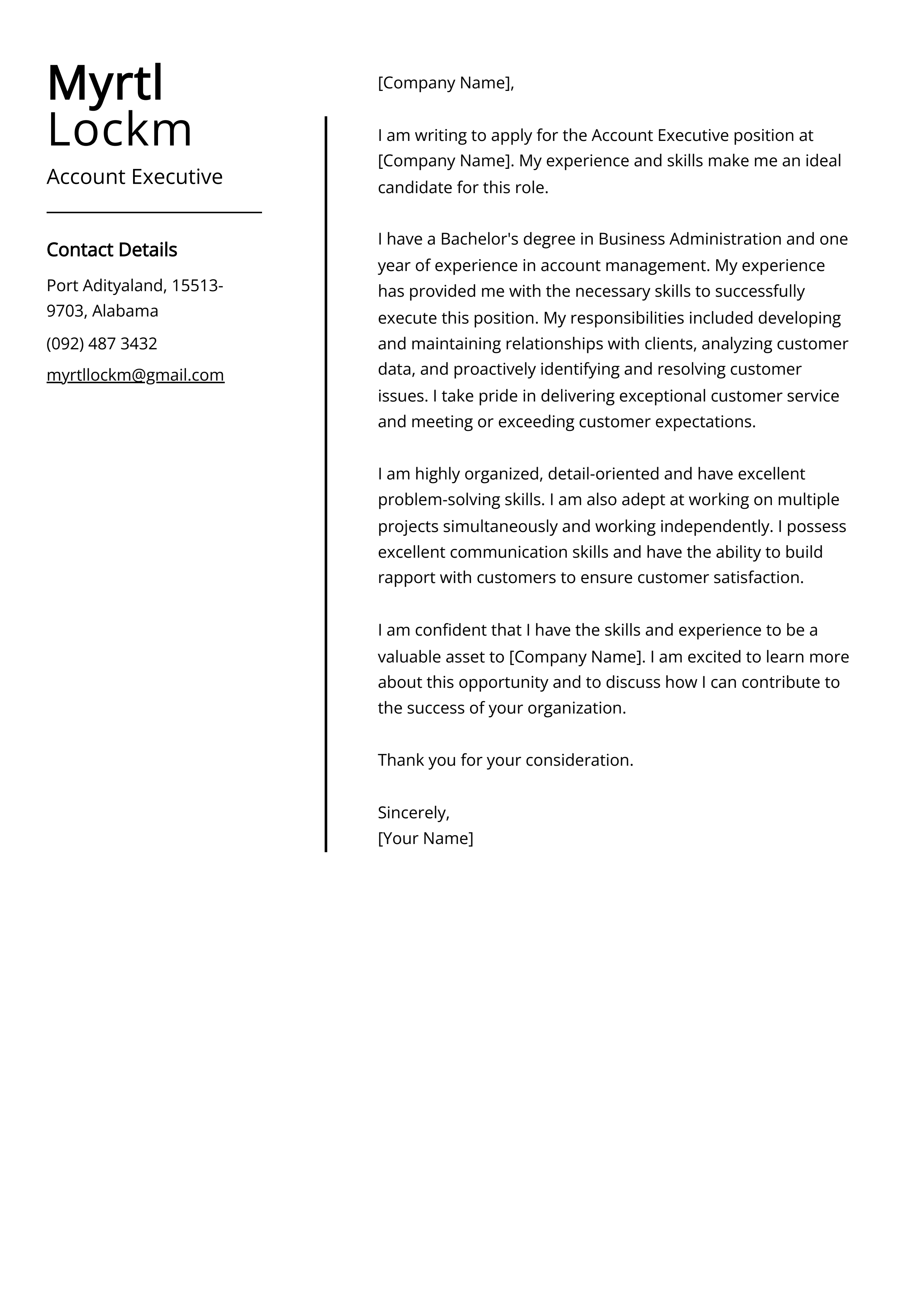 Account Executive Cover Letter Example