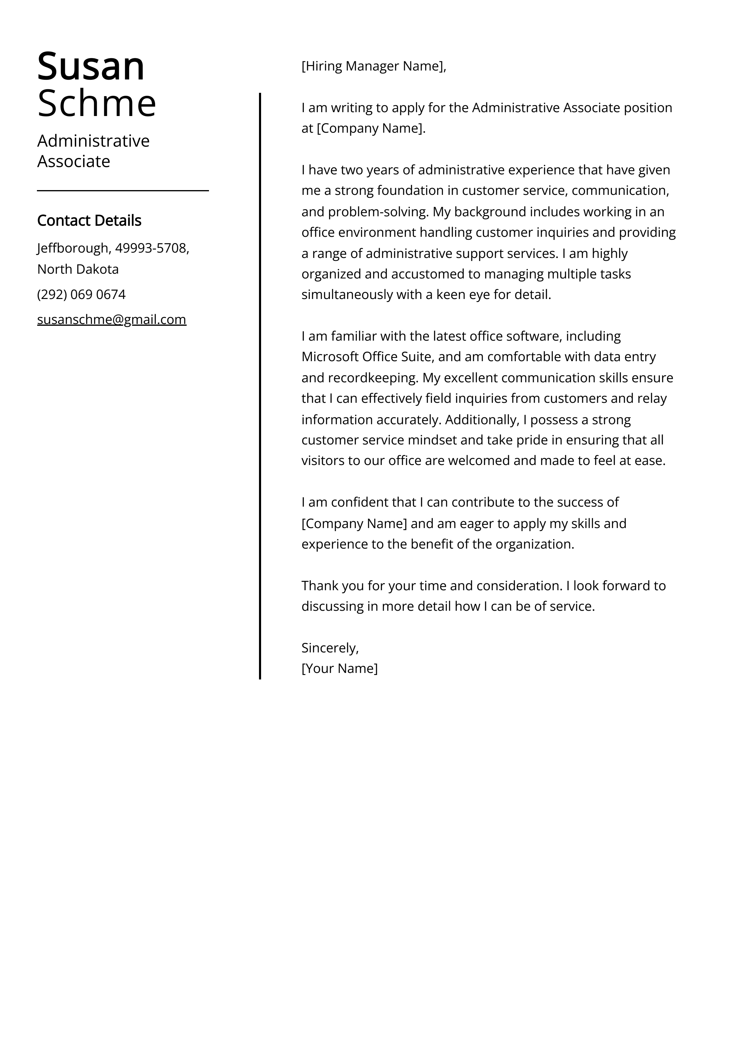 Administrative Associate Cover Letter Example