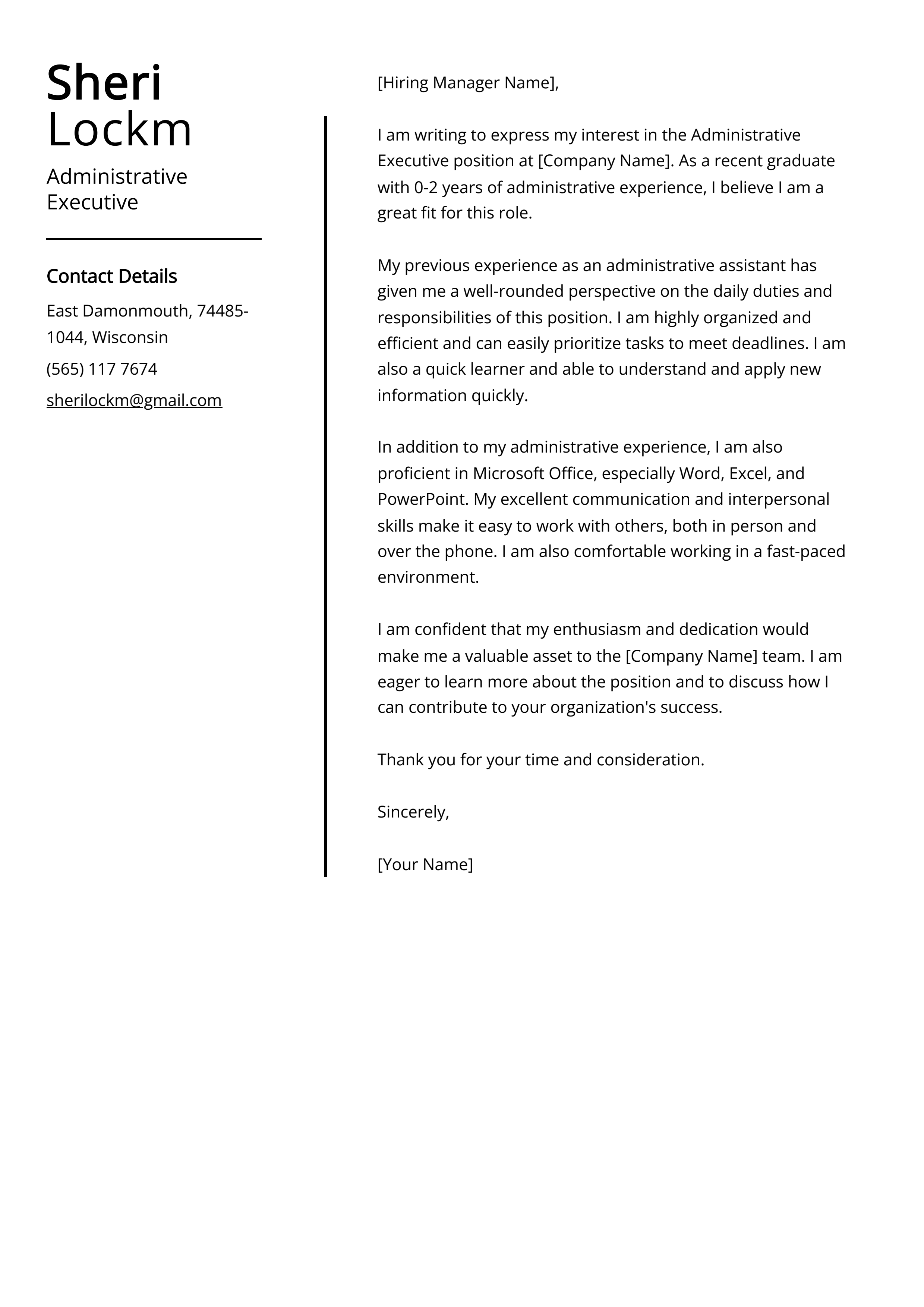 Administrative Executive Cover Letter Example