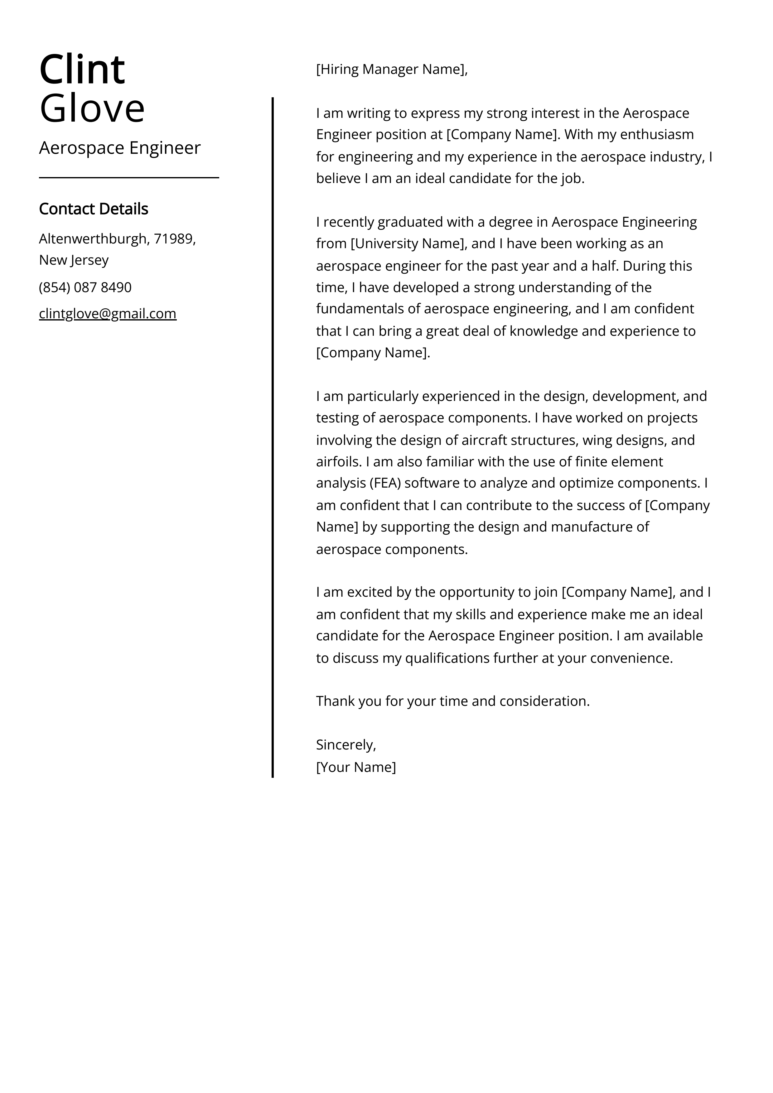 Aerospace Engineer Cover Letter Example