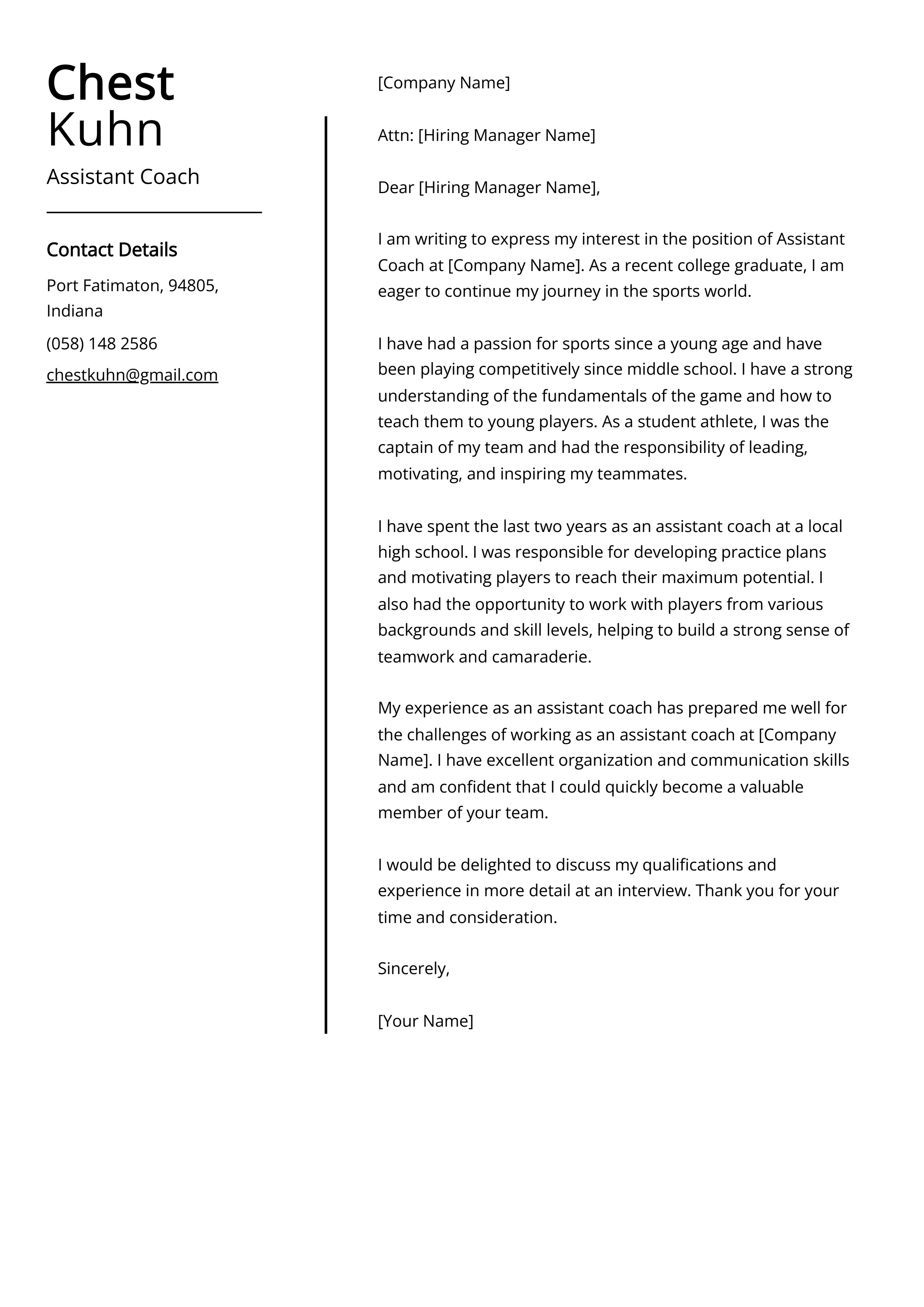 Assistant Coach Cover Letter Example (Free Guide)