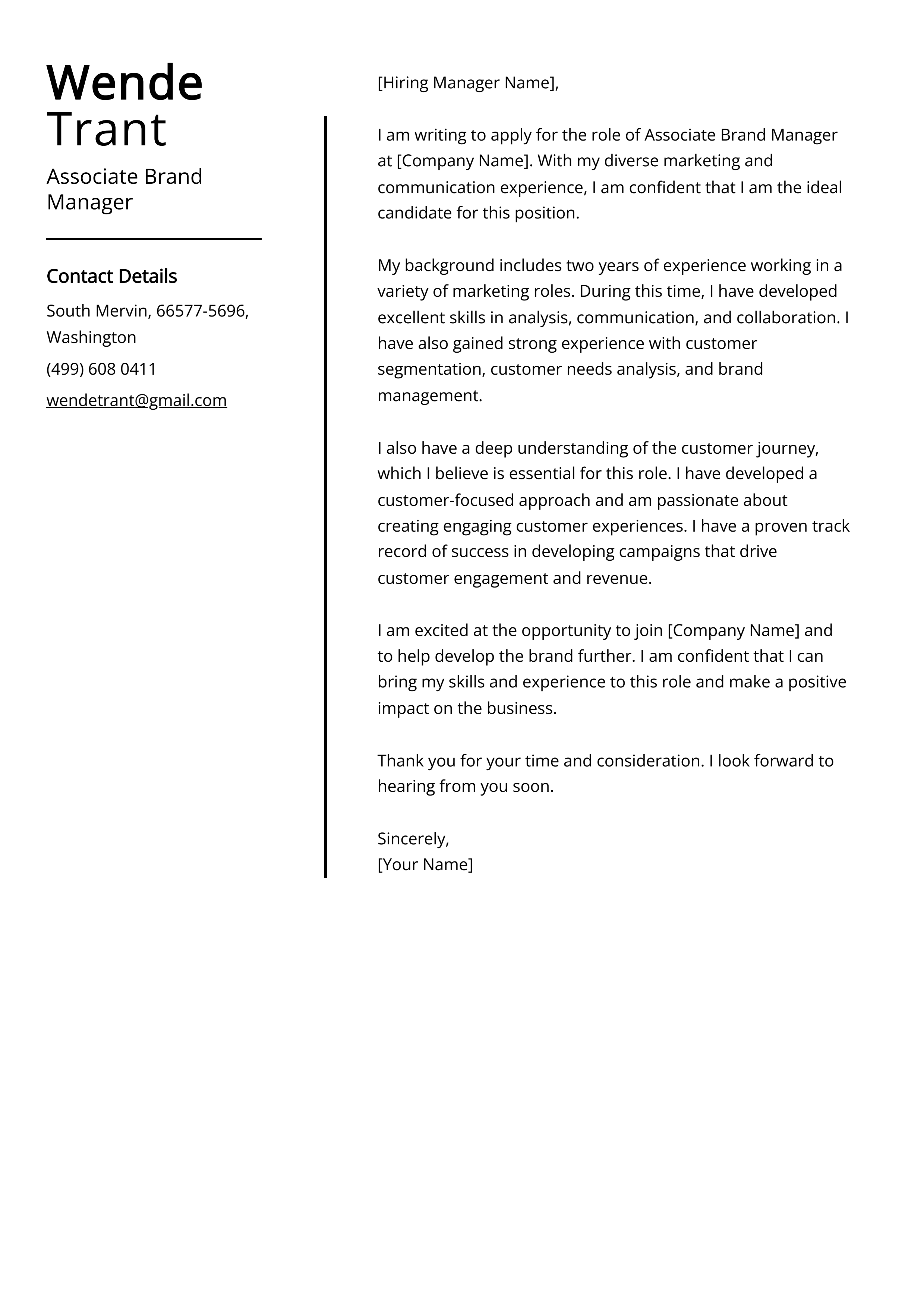 Associate Brand Manager Cover Letter Example