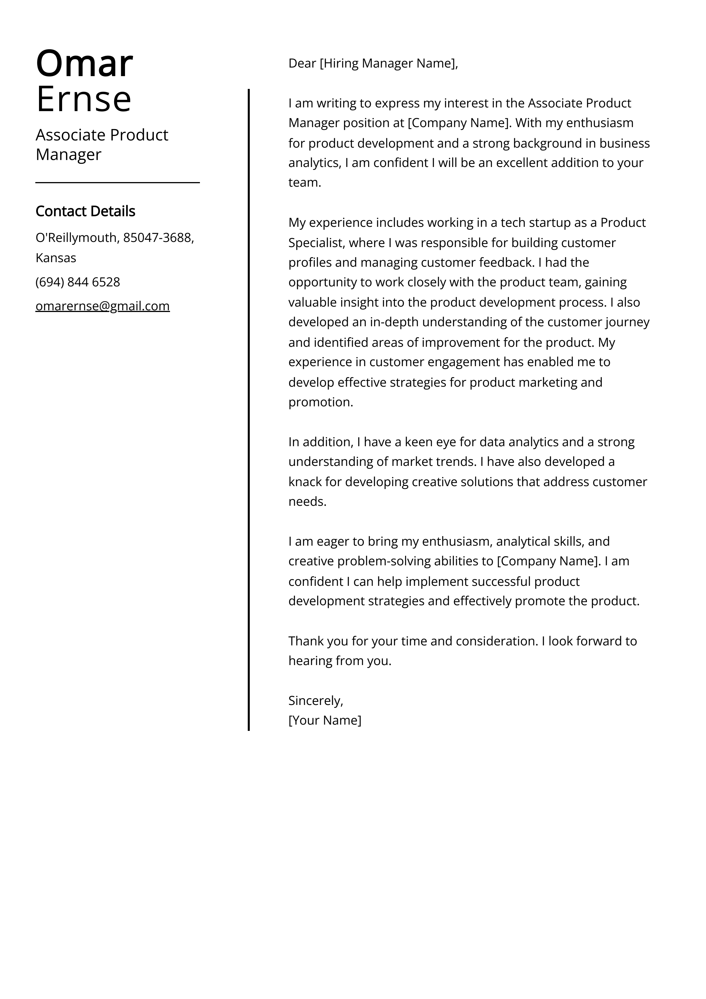 Associate Product Manager Cover Letter Example