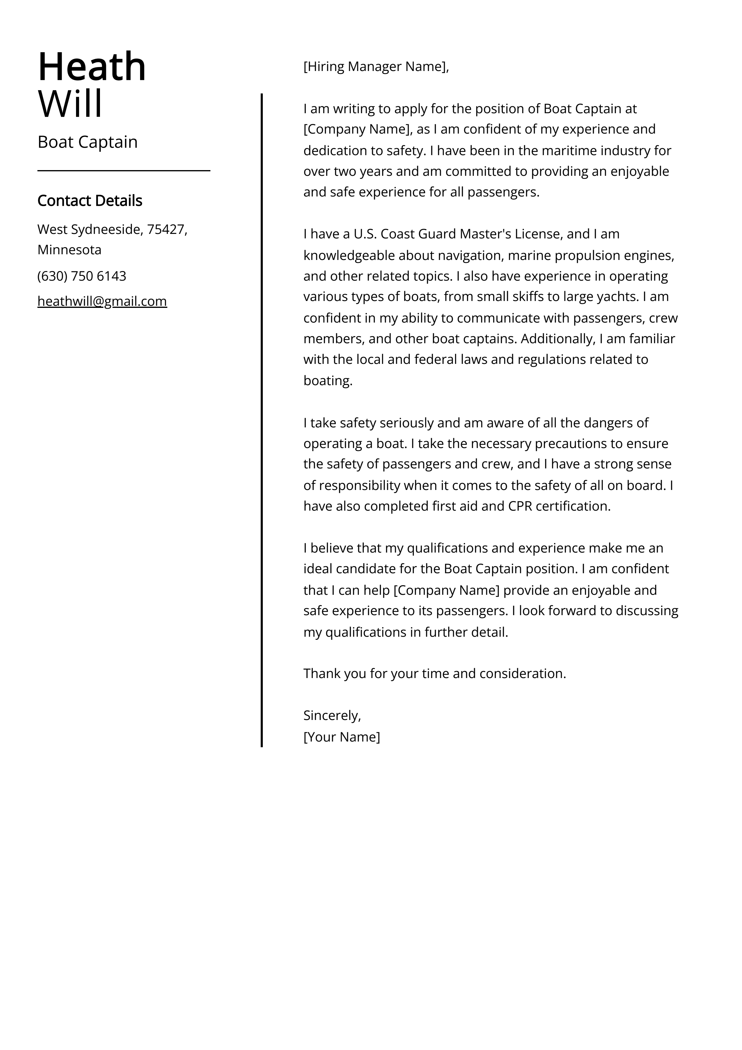 Boat Captain Cover Letter Example