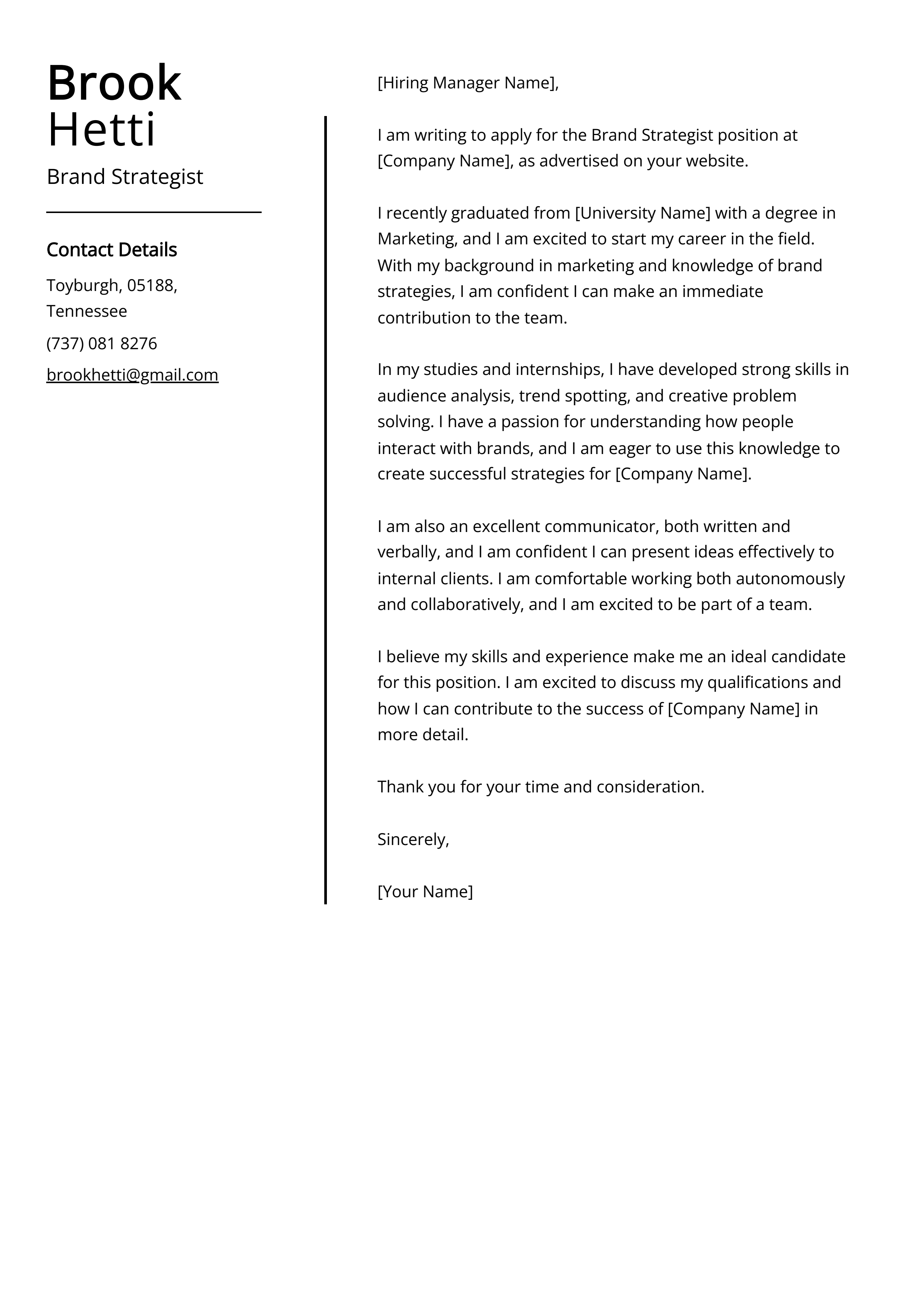 Brand Strategist Cover Letter Example