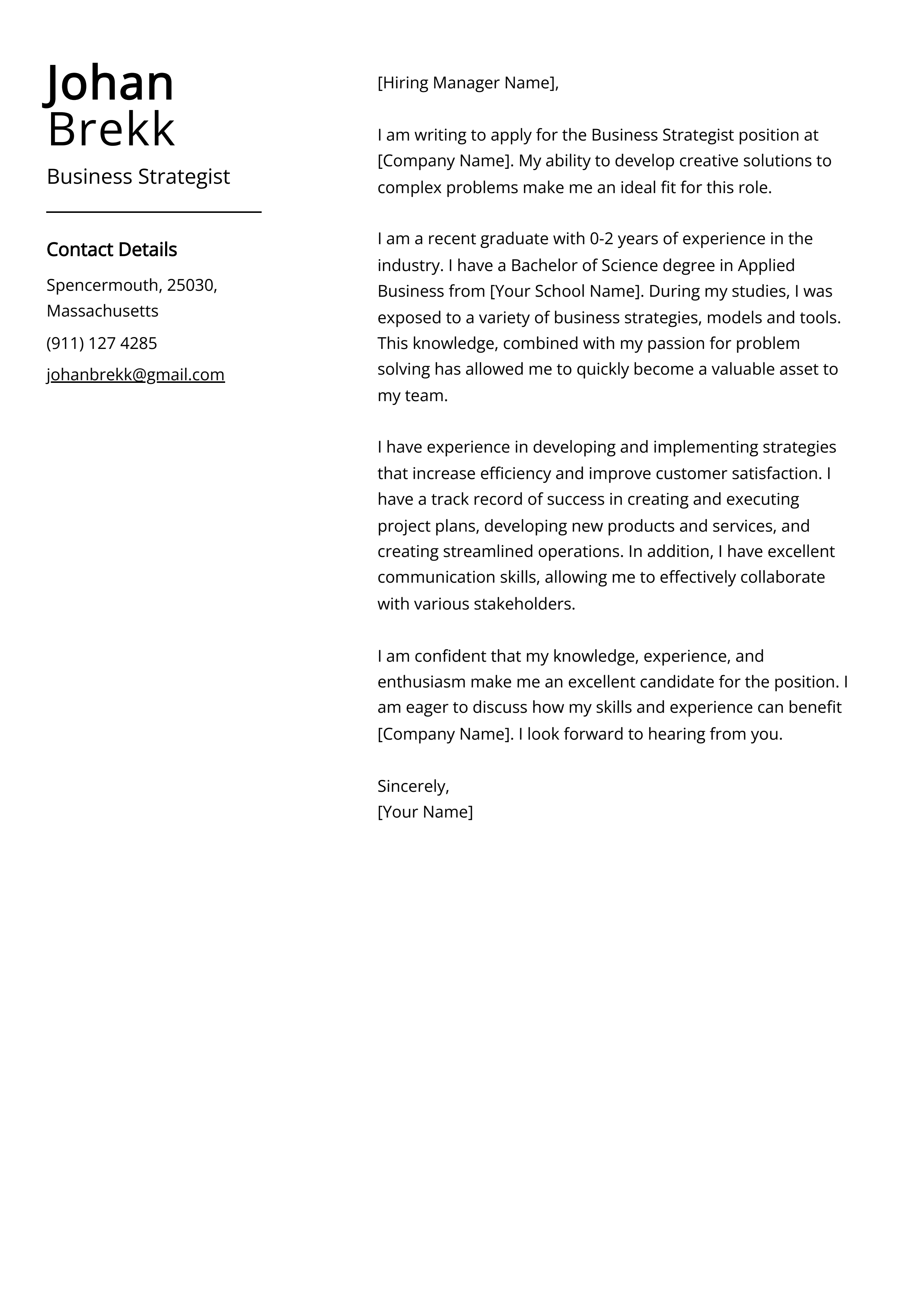 Business Strategist Cover Letter Example