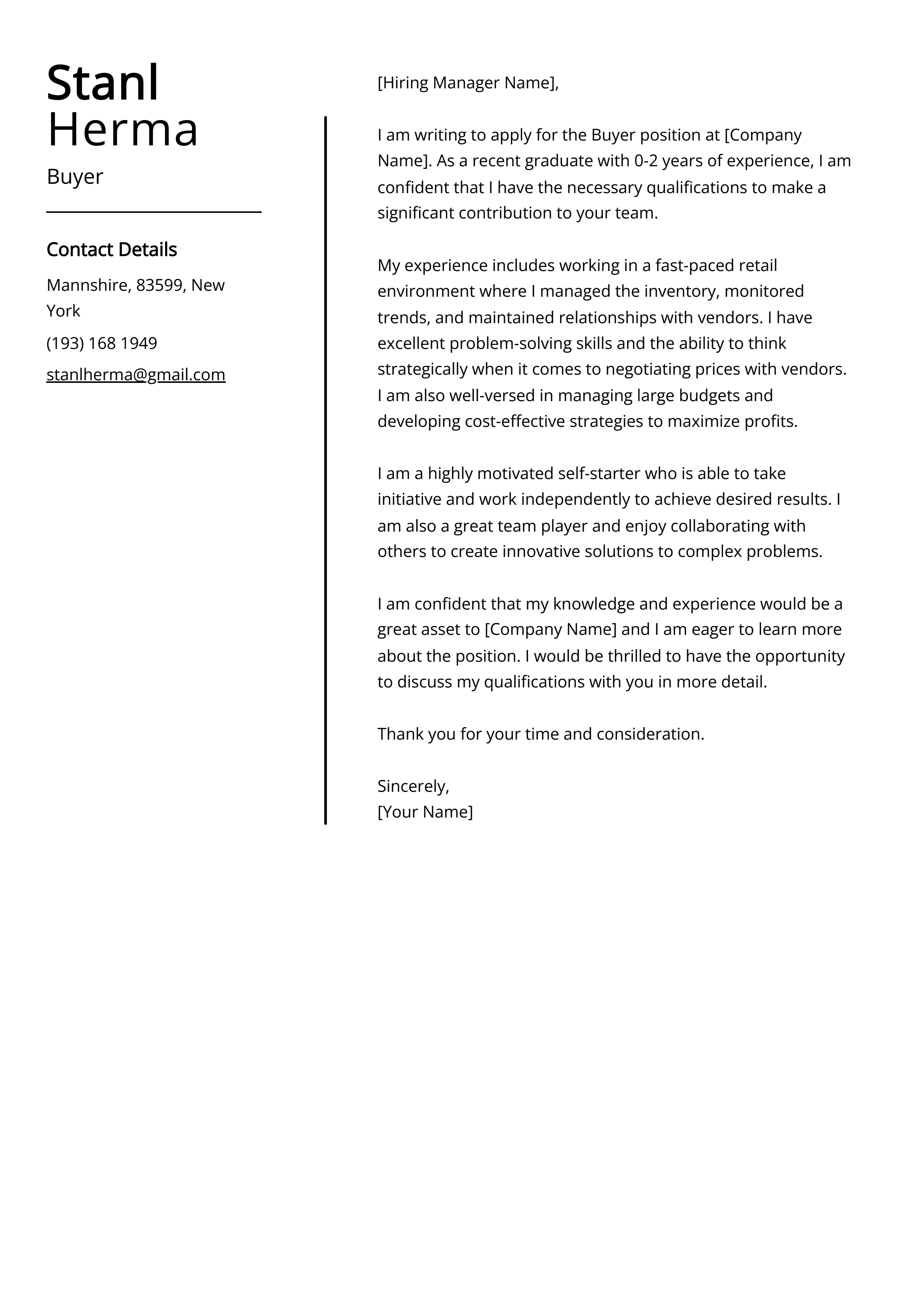 Buyer Cover Letter Example