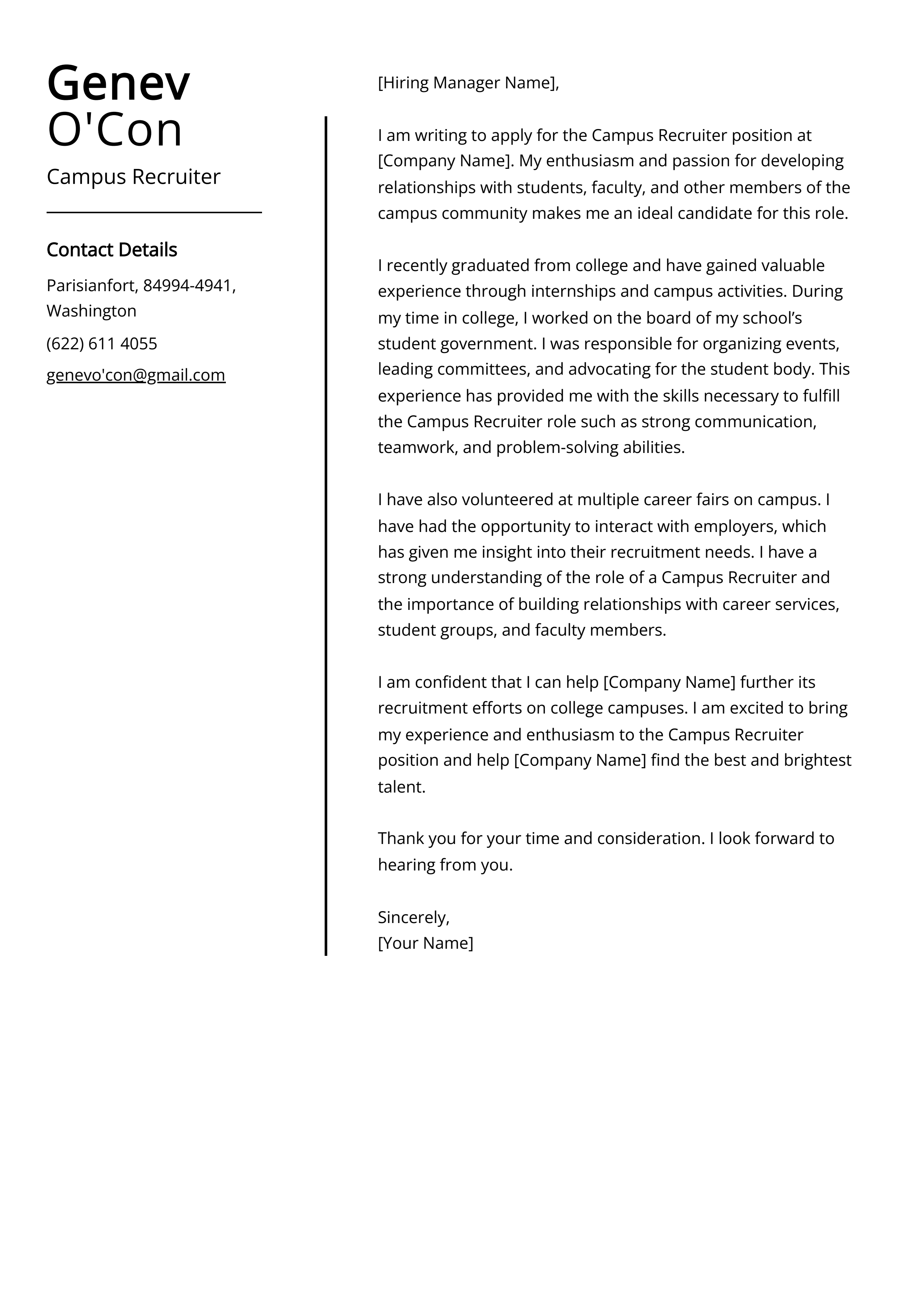 Campus Recruiter Cover Letter Example