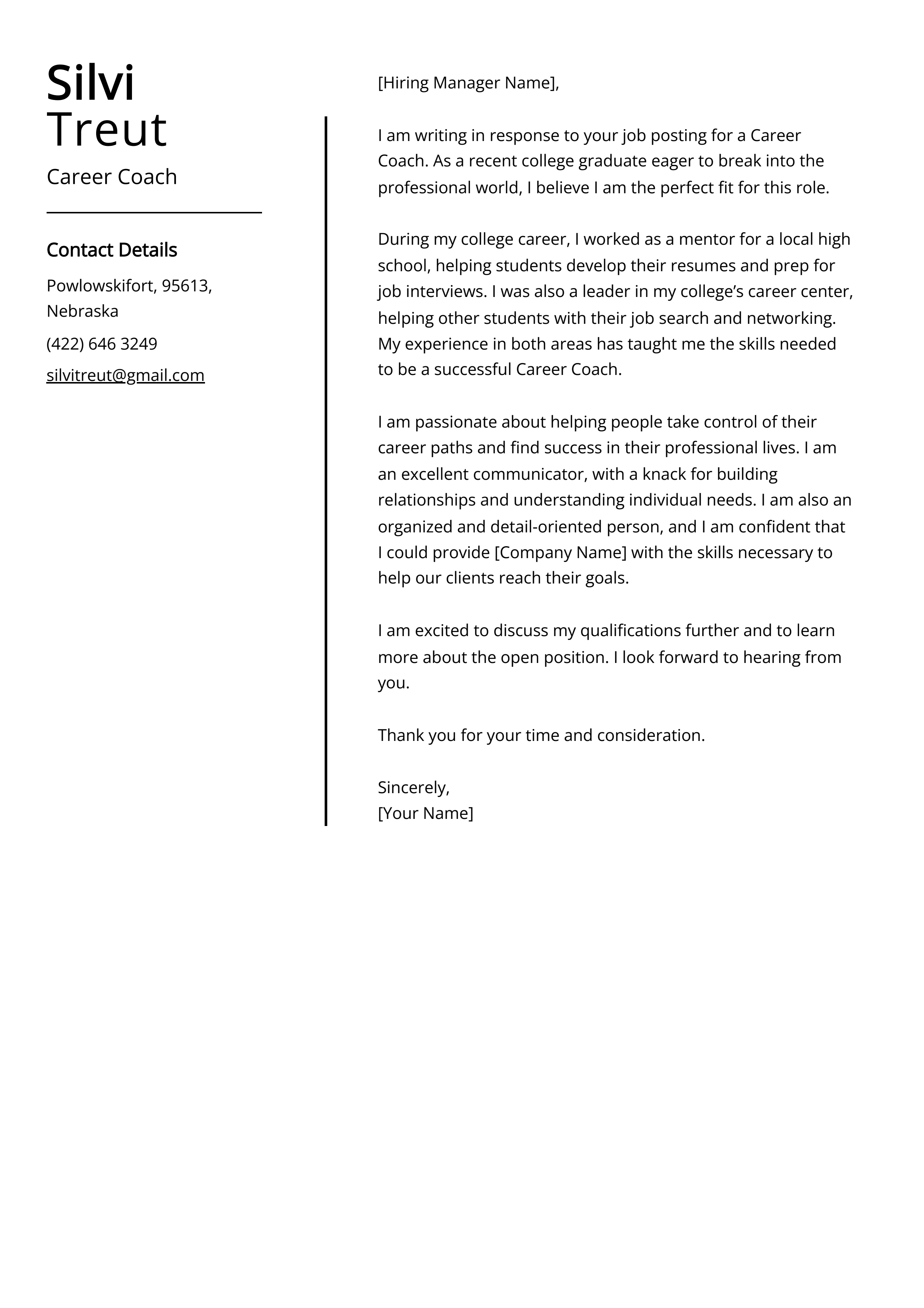 Career Coach Cover Letter Example
