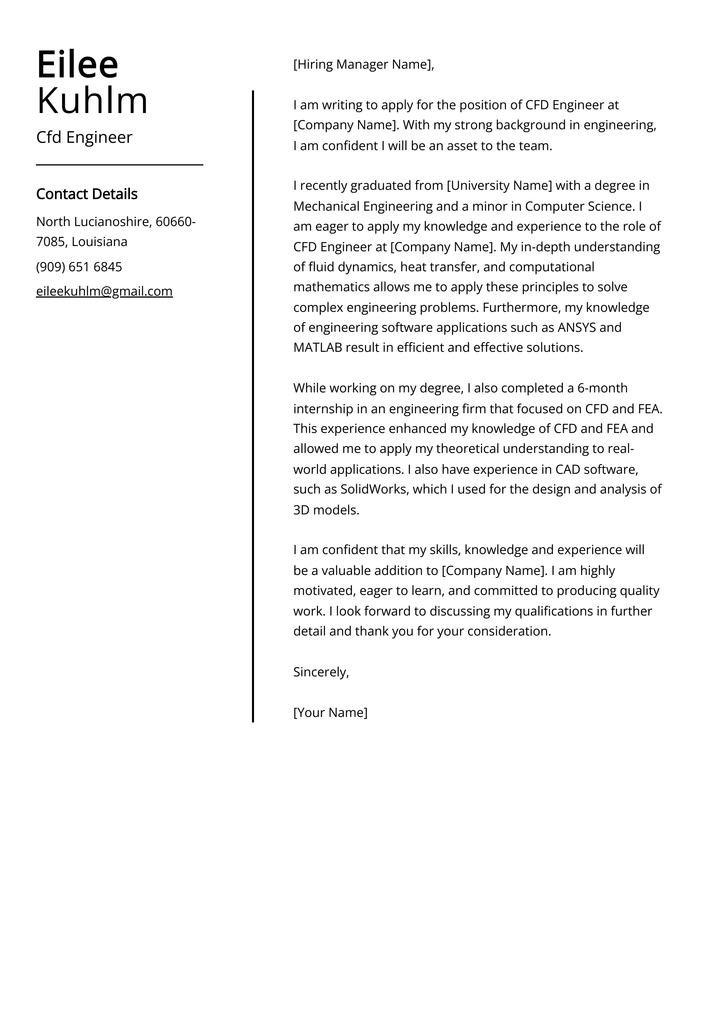 Cfd Engineer Cover Letter Example