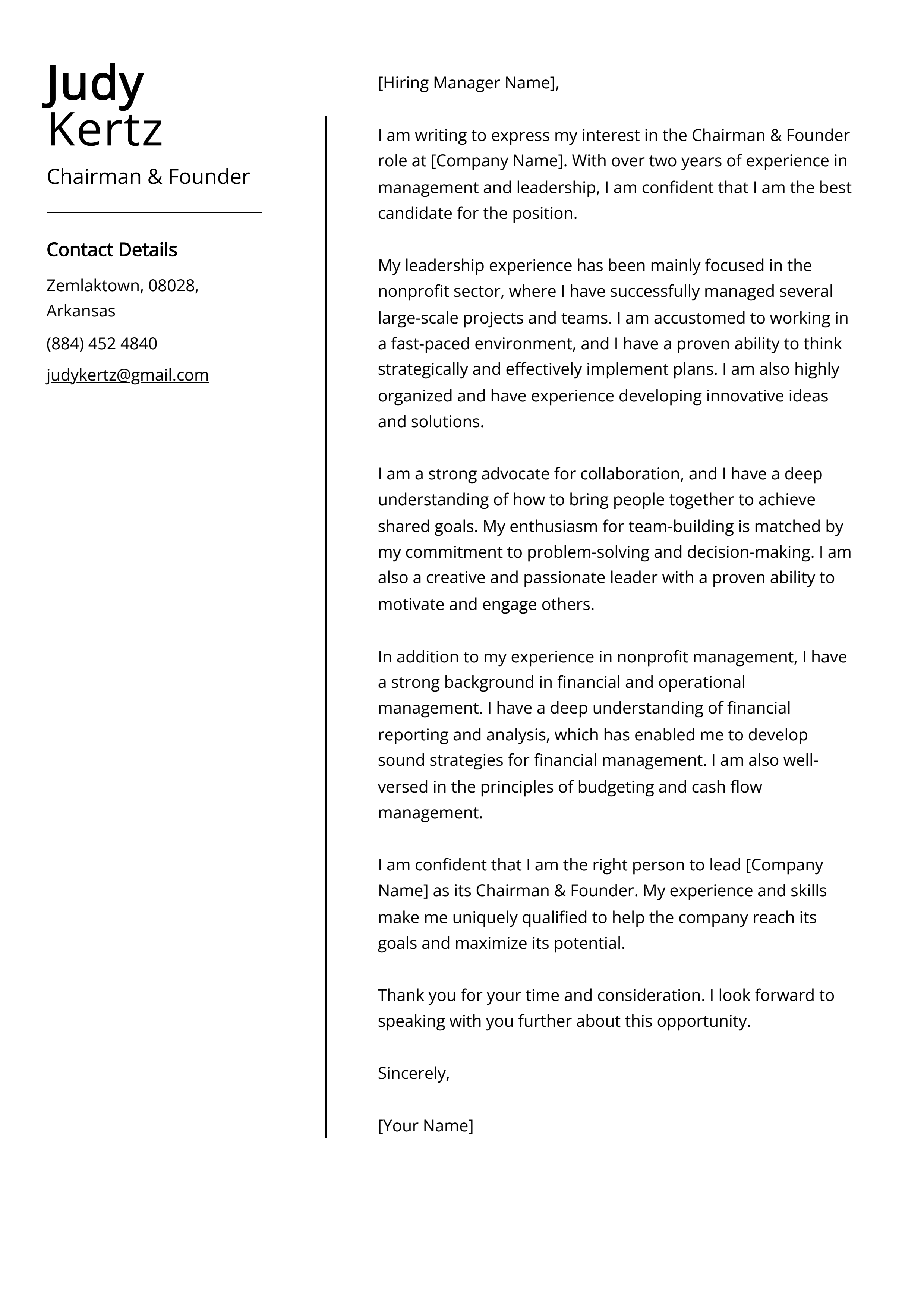 Chairman & Founder Cover Letter Example