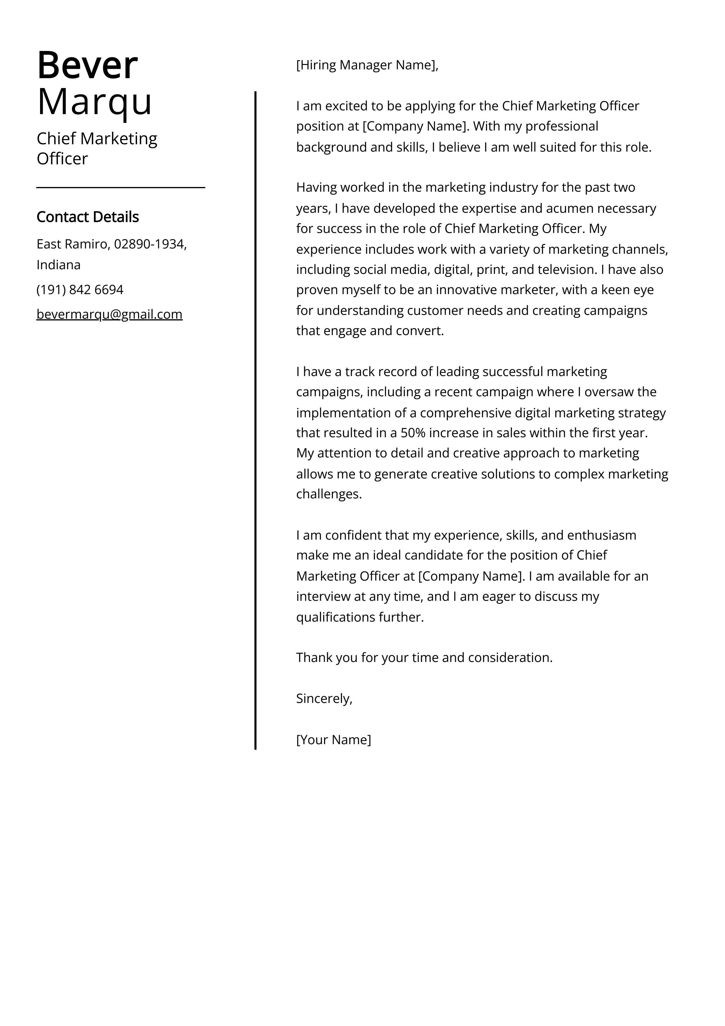 Chief Marketing Officer Cover Letter Example