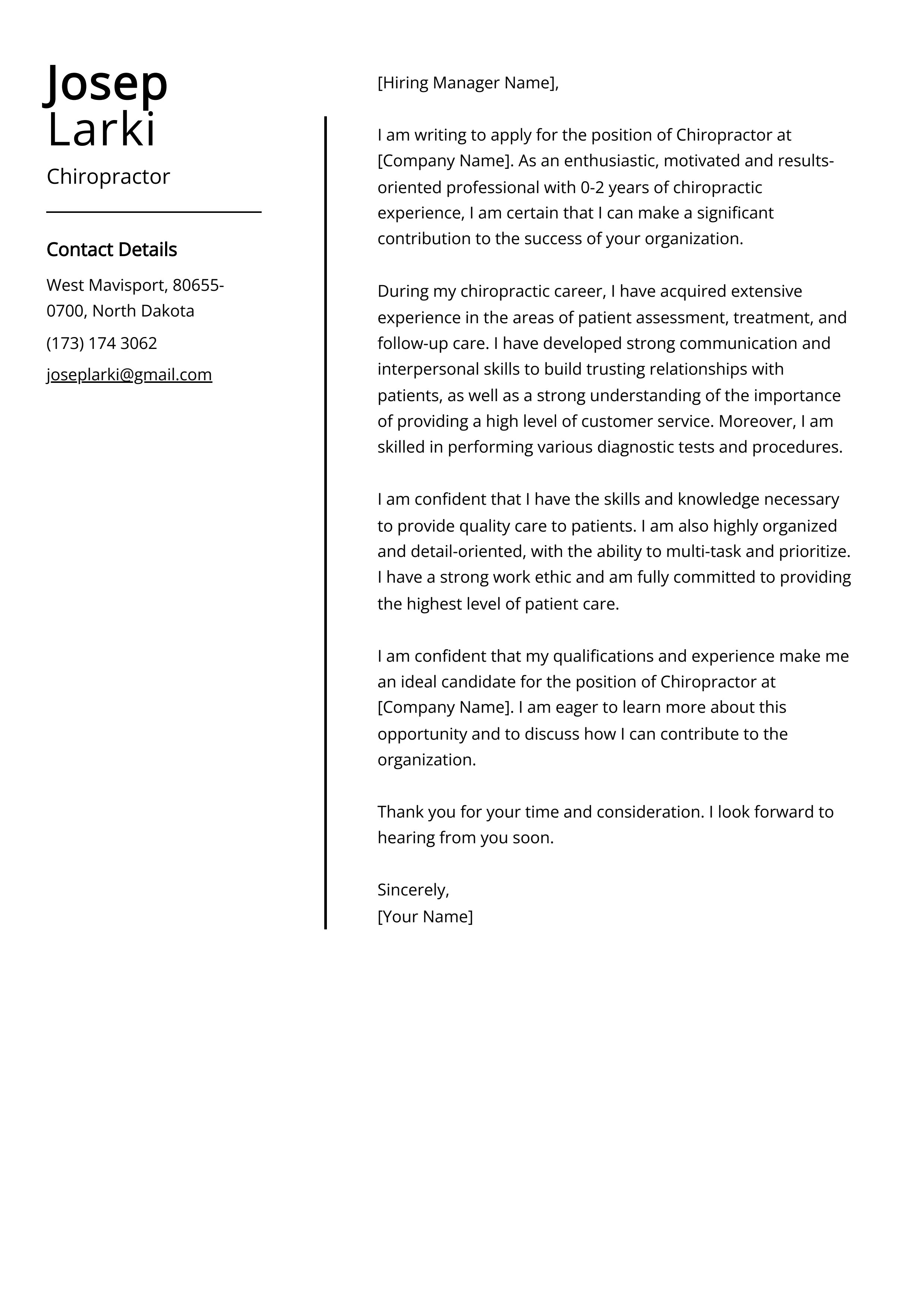 Chiropractor Cover Letter Example