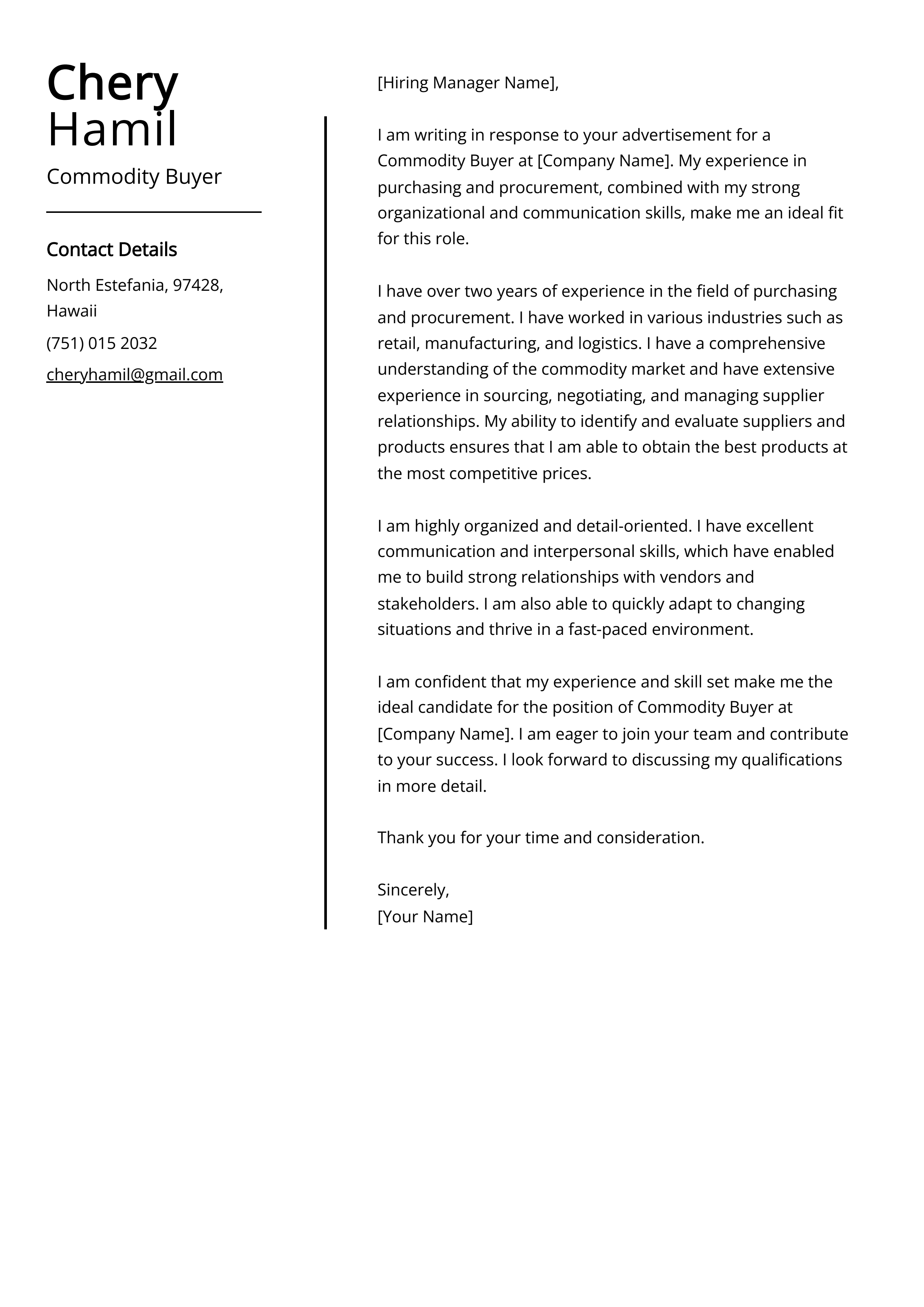Commodity Buyer Cover Letter Example