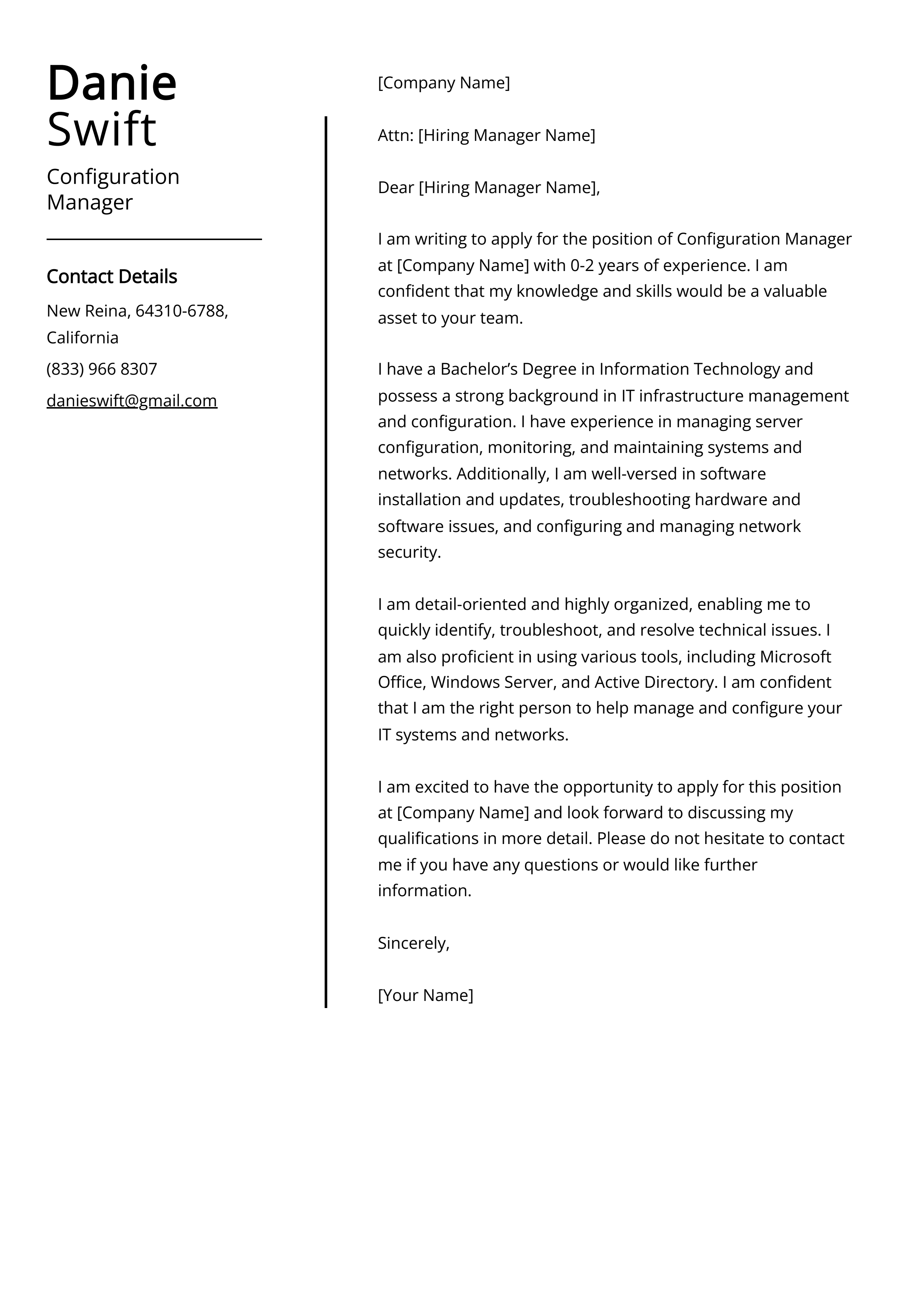 Configuration Manager Cover Letter Example