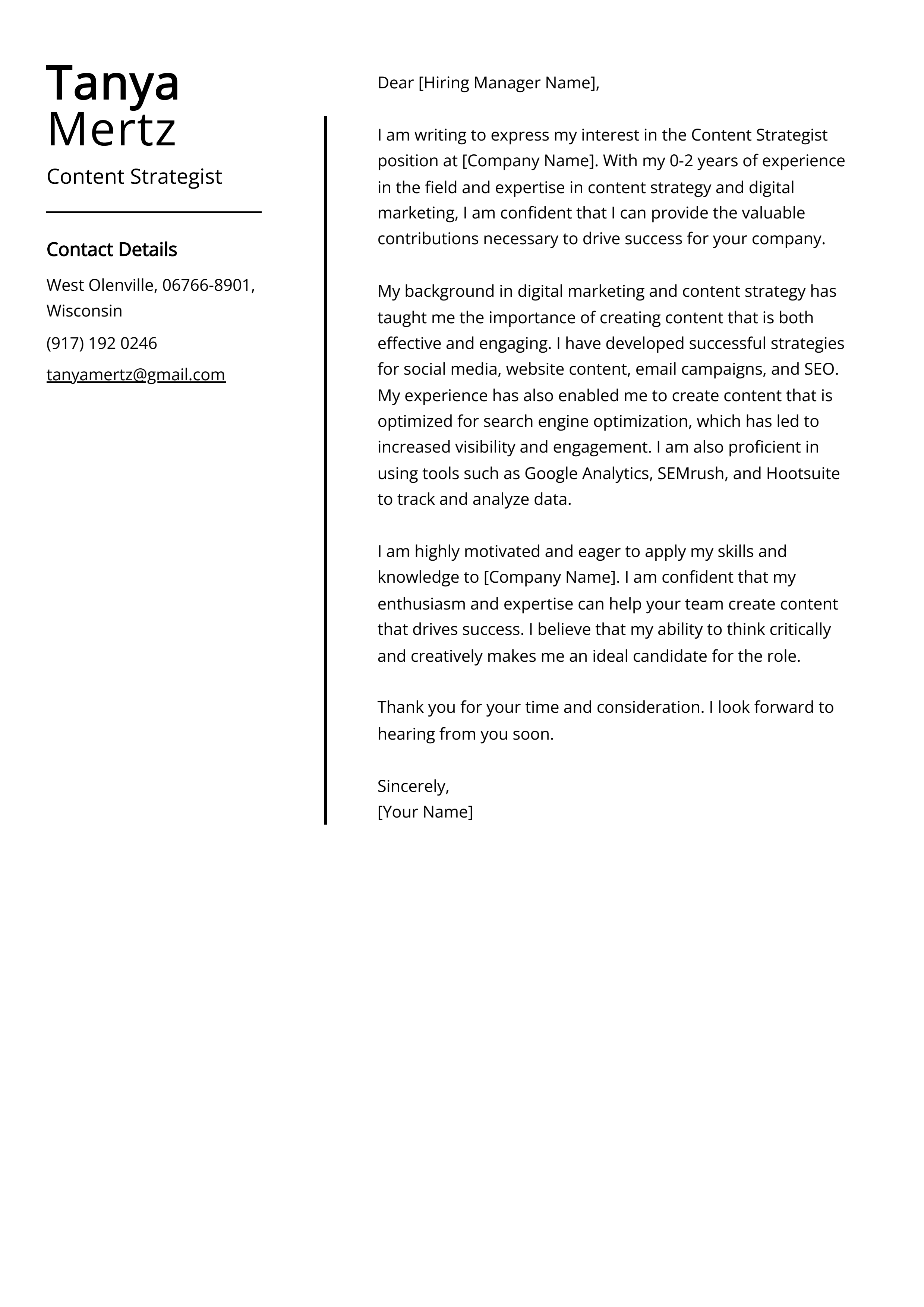 Content Strategist Cover Letter Example