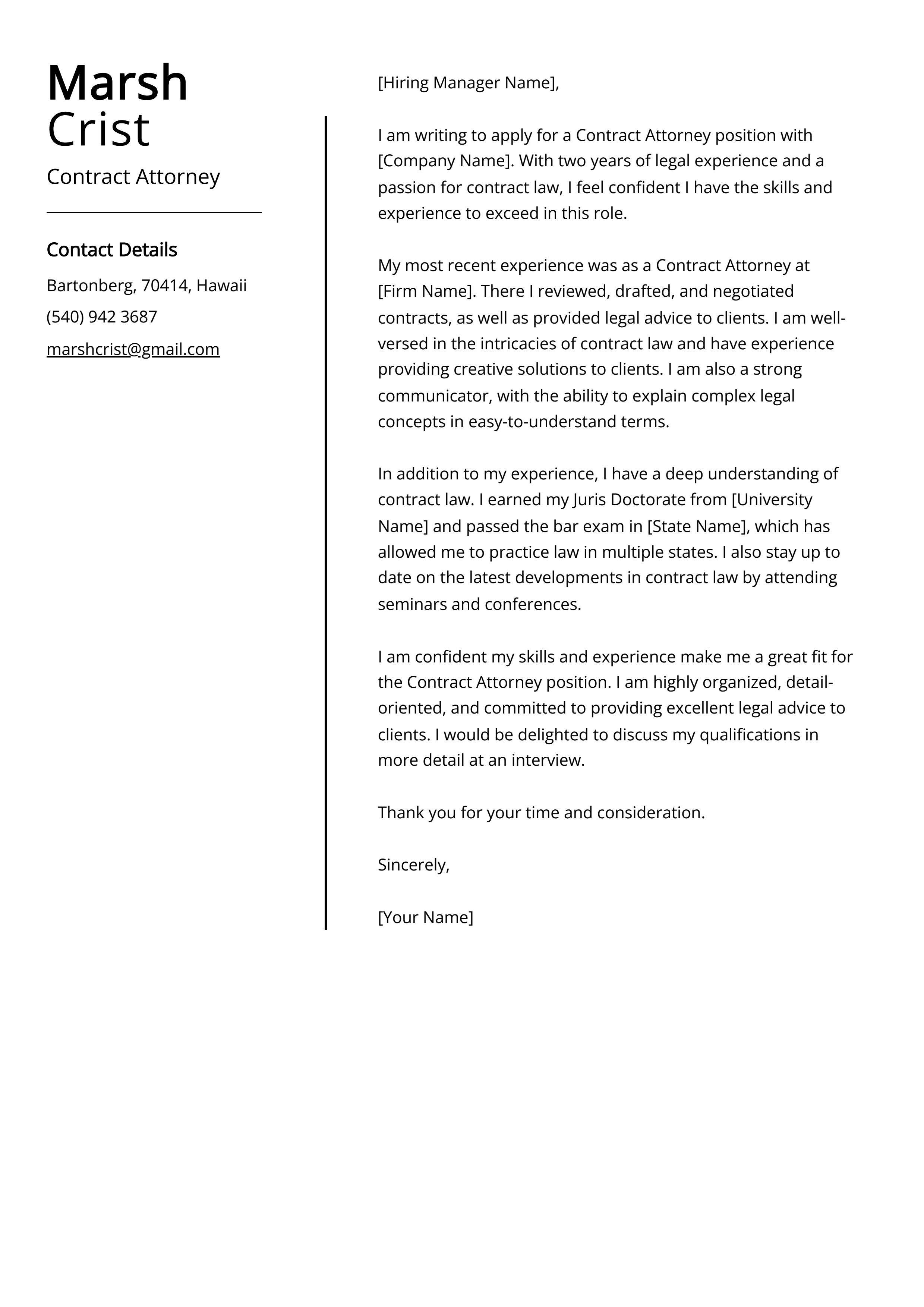 Contract Attorney Cover Letter Example