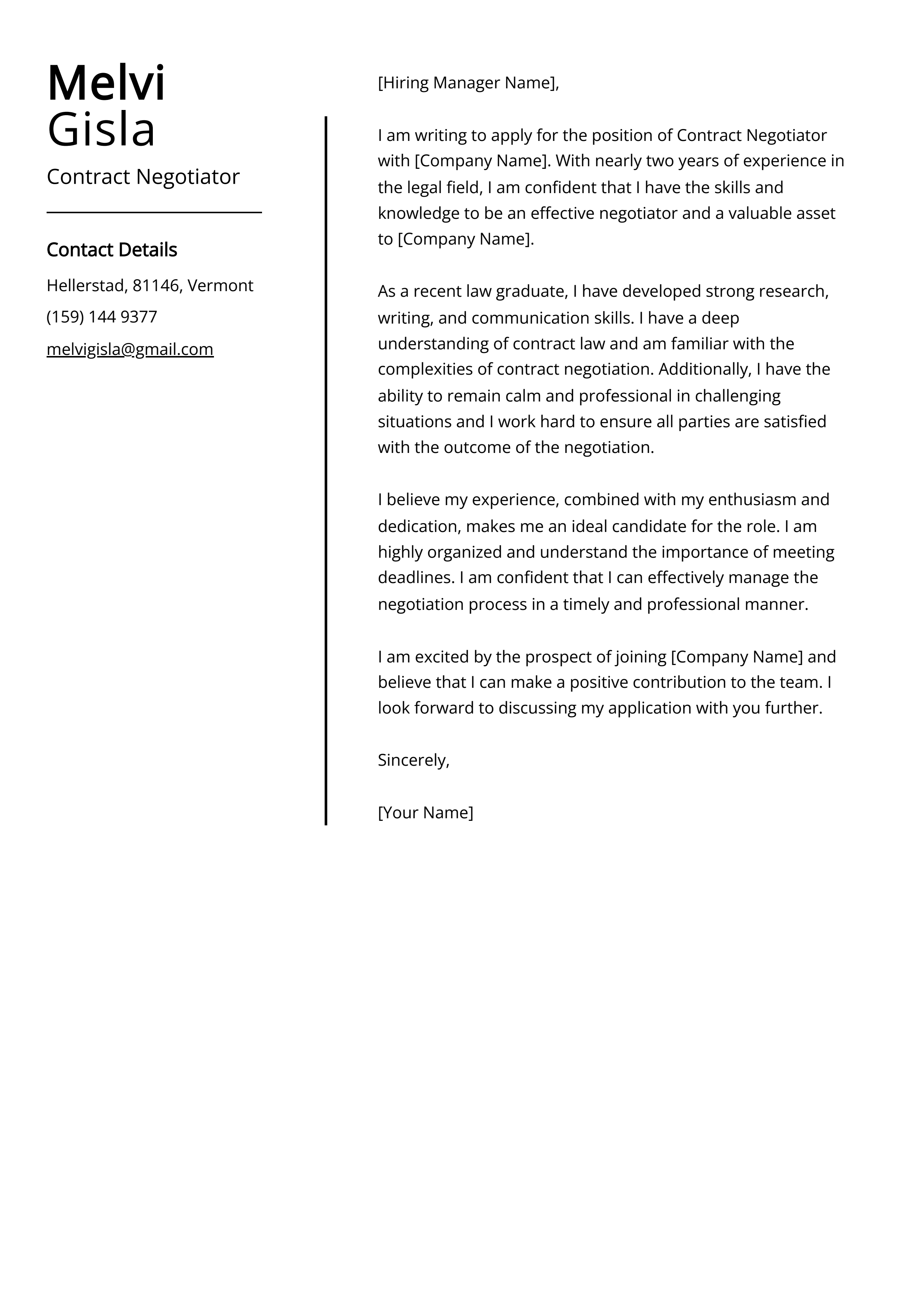 Contract Negotiator Cover Letter Example
