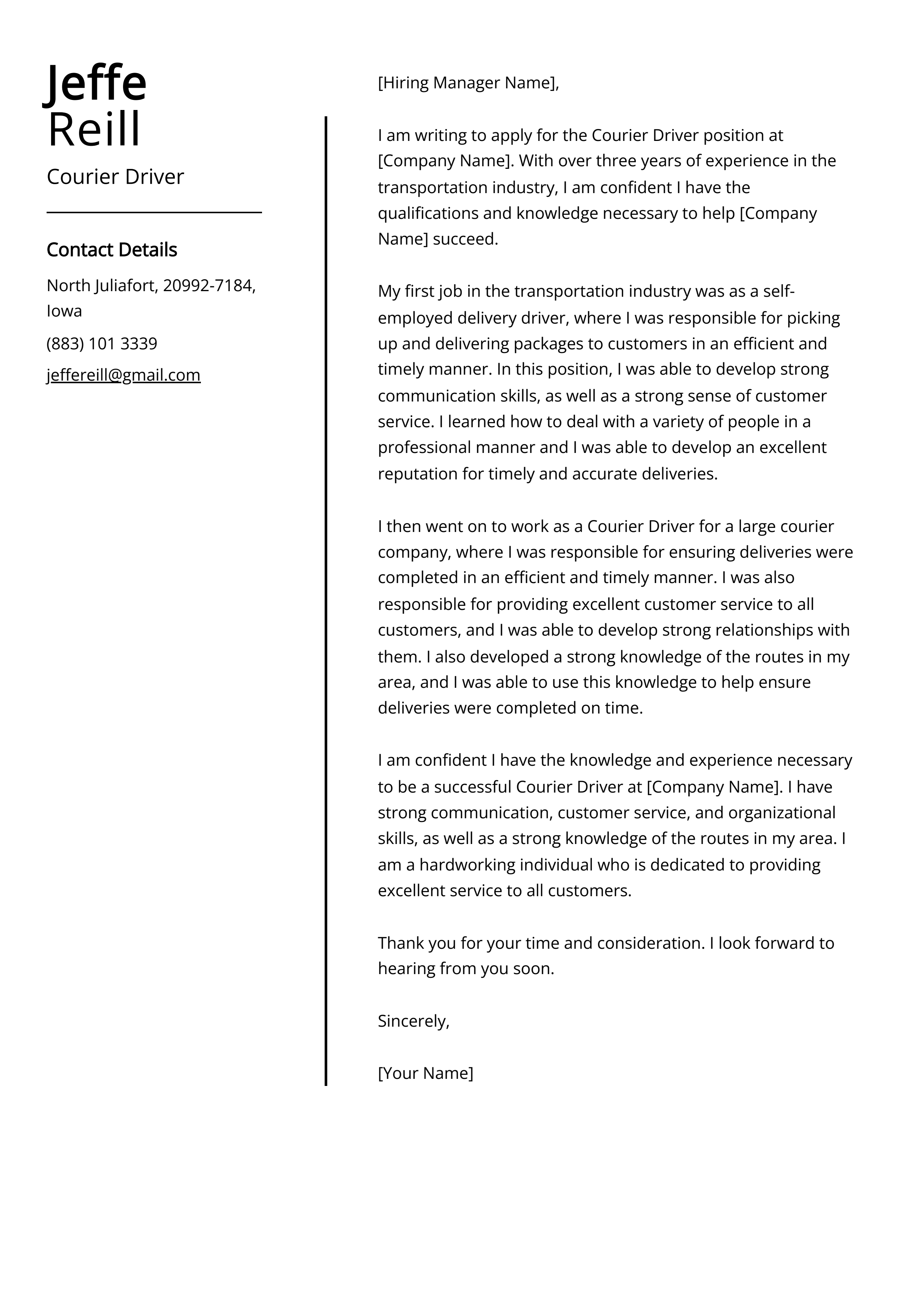 Courier Driver Cover Letter Example
