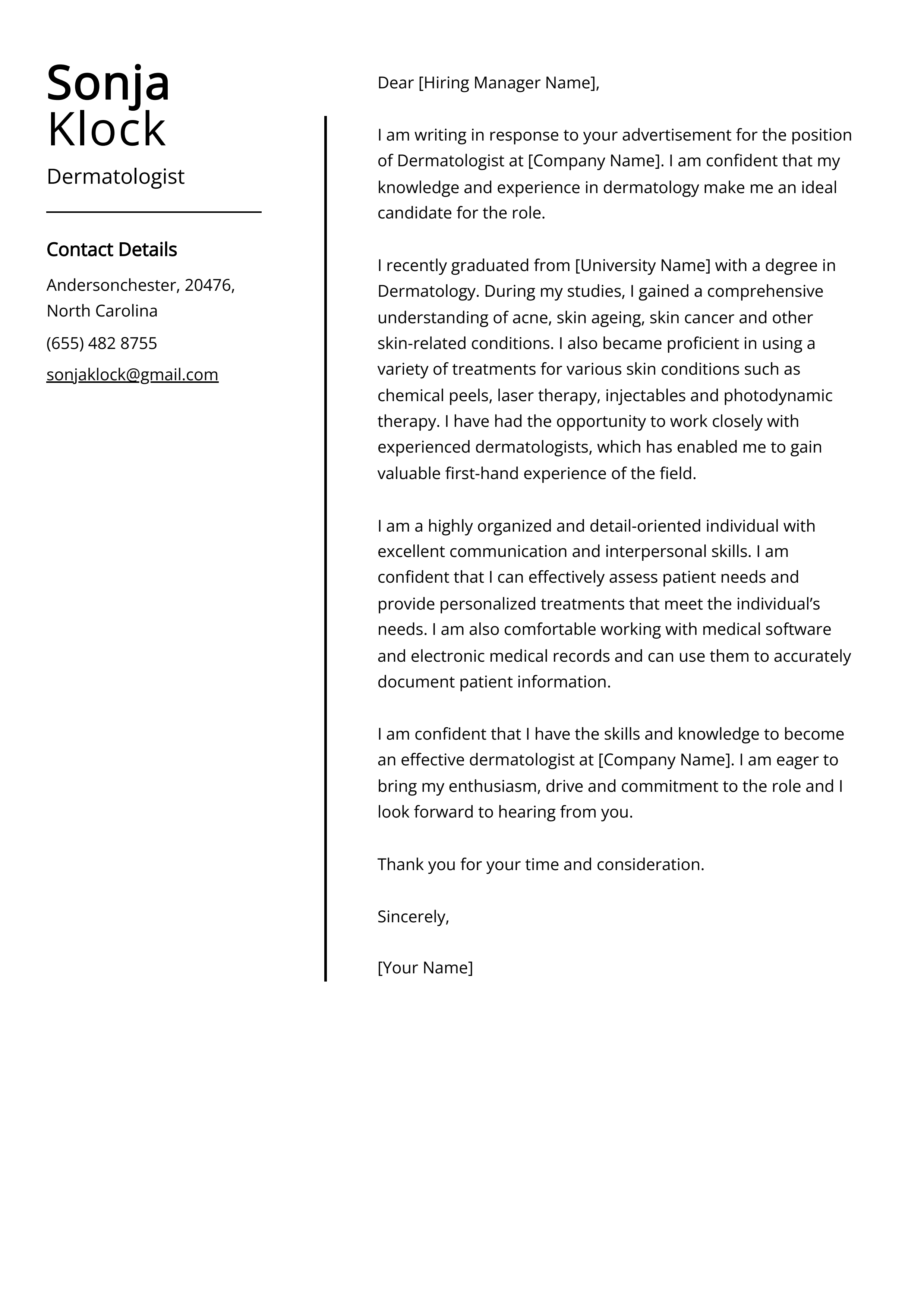 Dermatologist Cover Letter Example