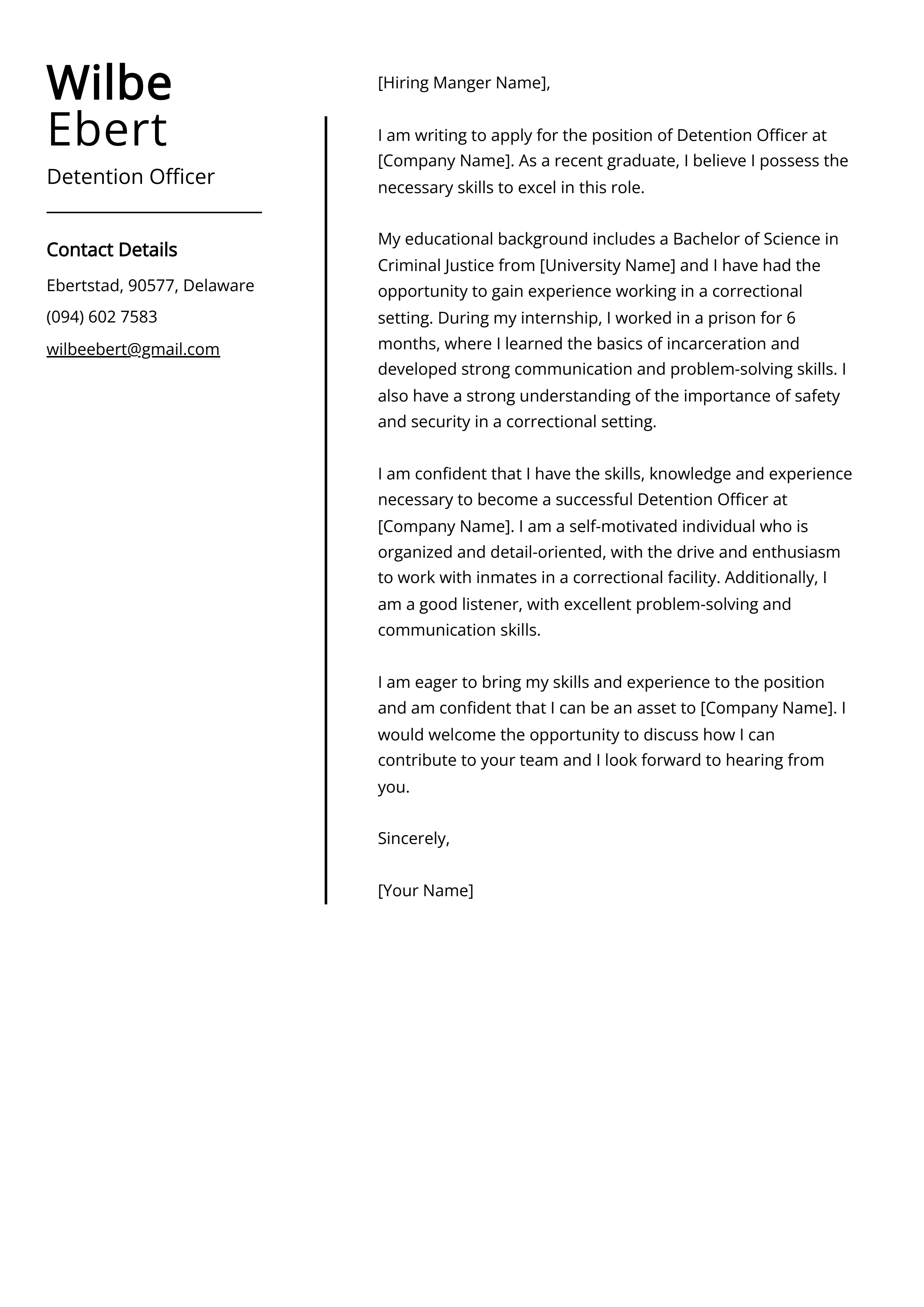 Detention Officer Cover Letter Example