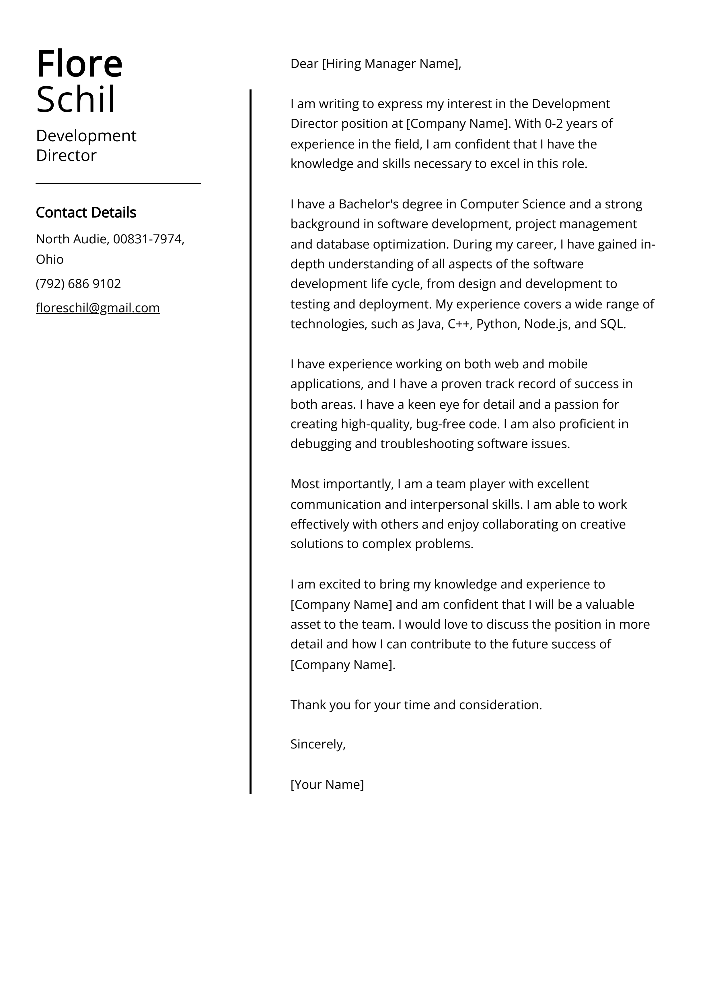 Development Director Cover Letter Example