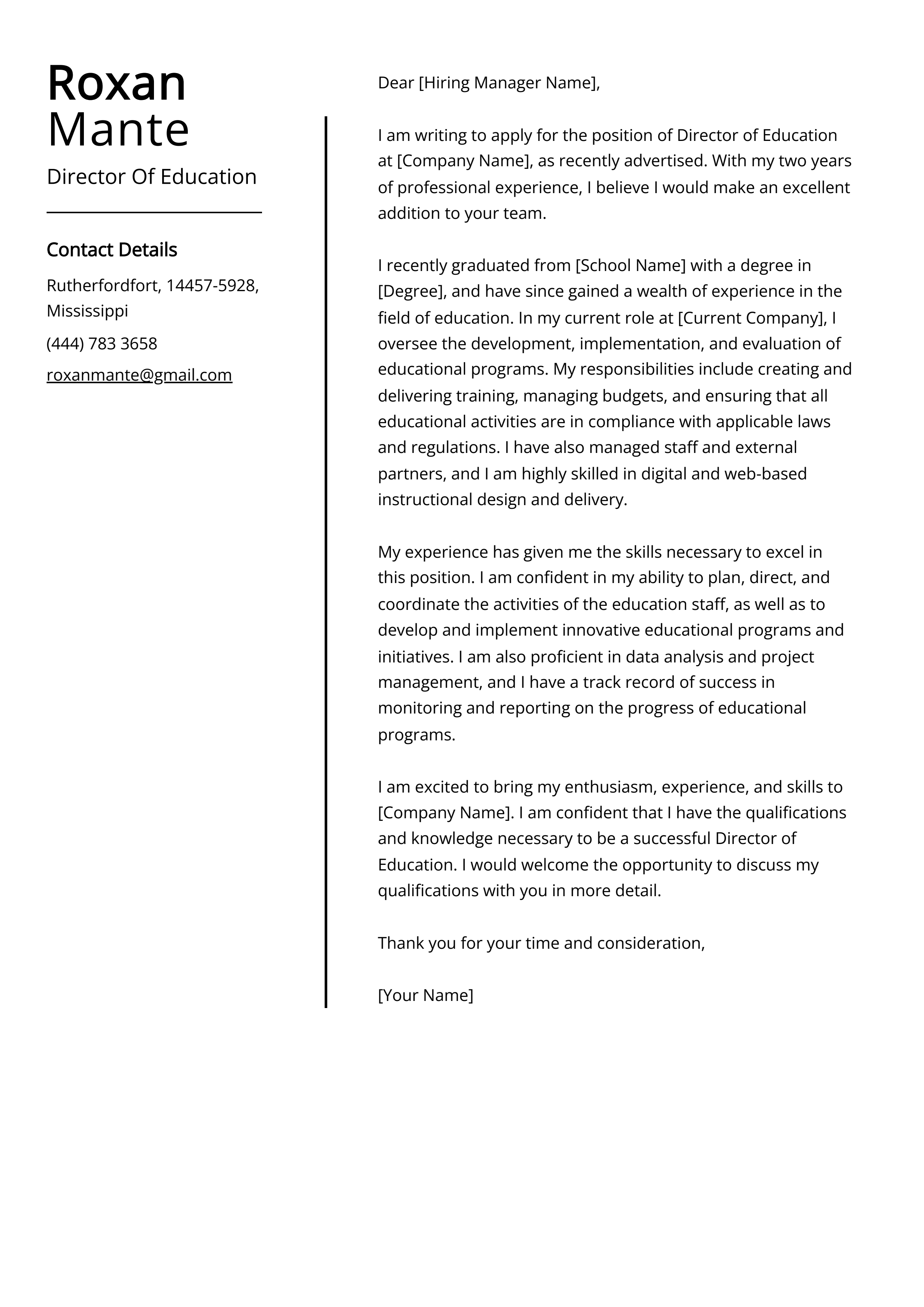 Director Of Education Cover Letter Example