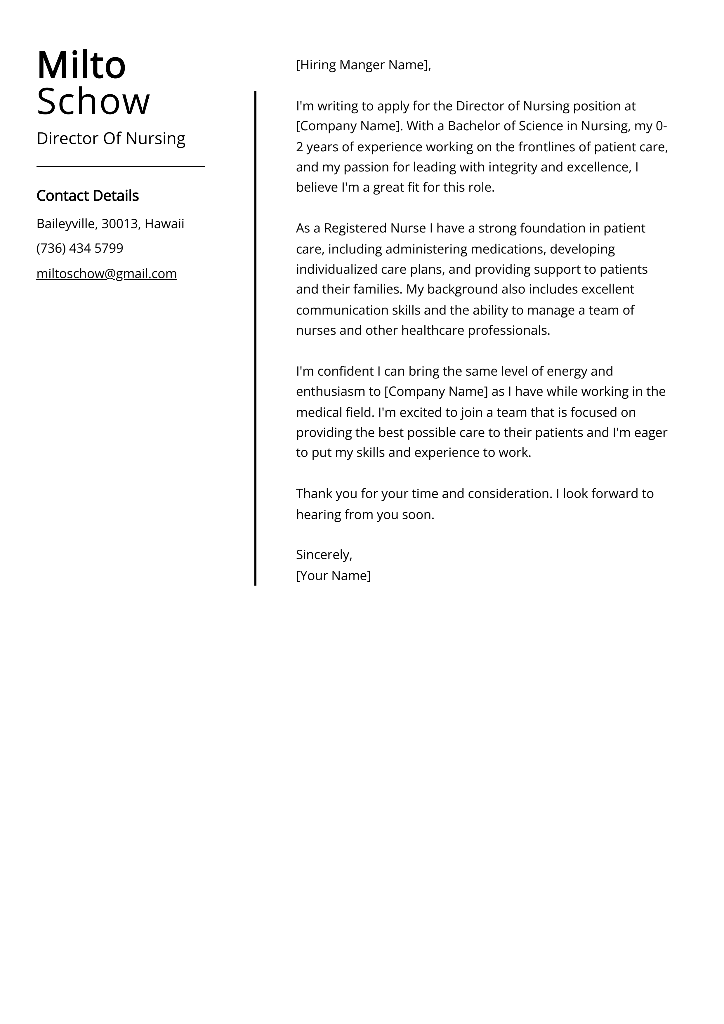 Director Of Nursing Cover Letter Example
