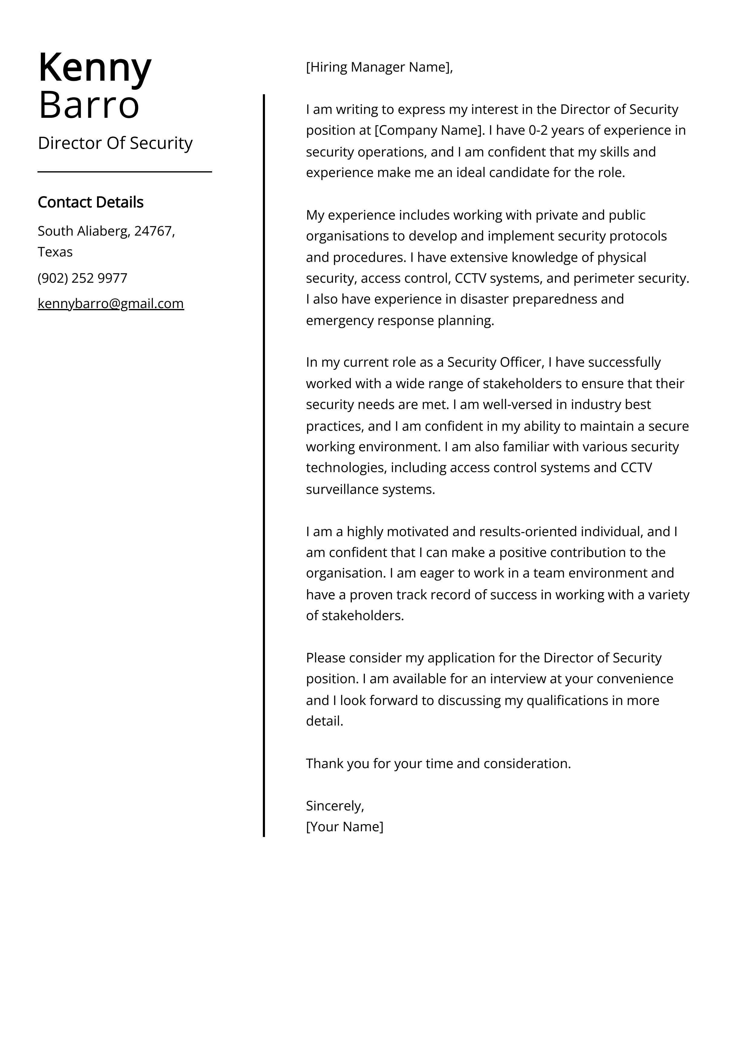 Director Of Security Cover Letter Example