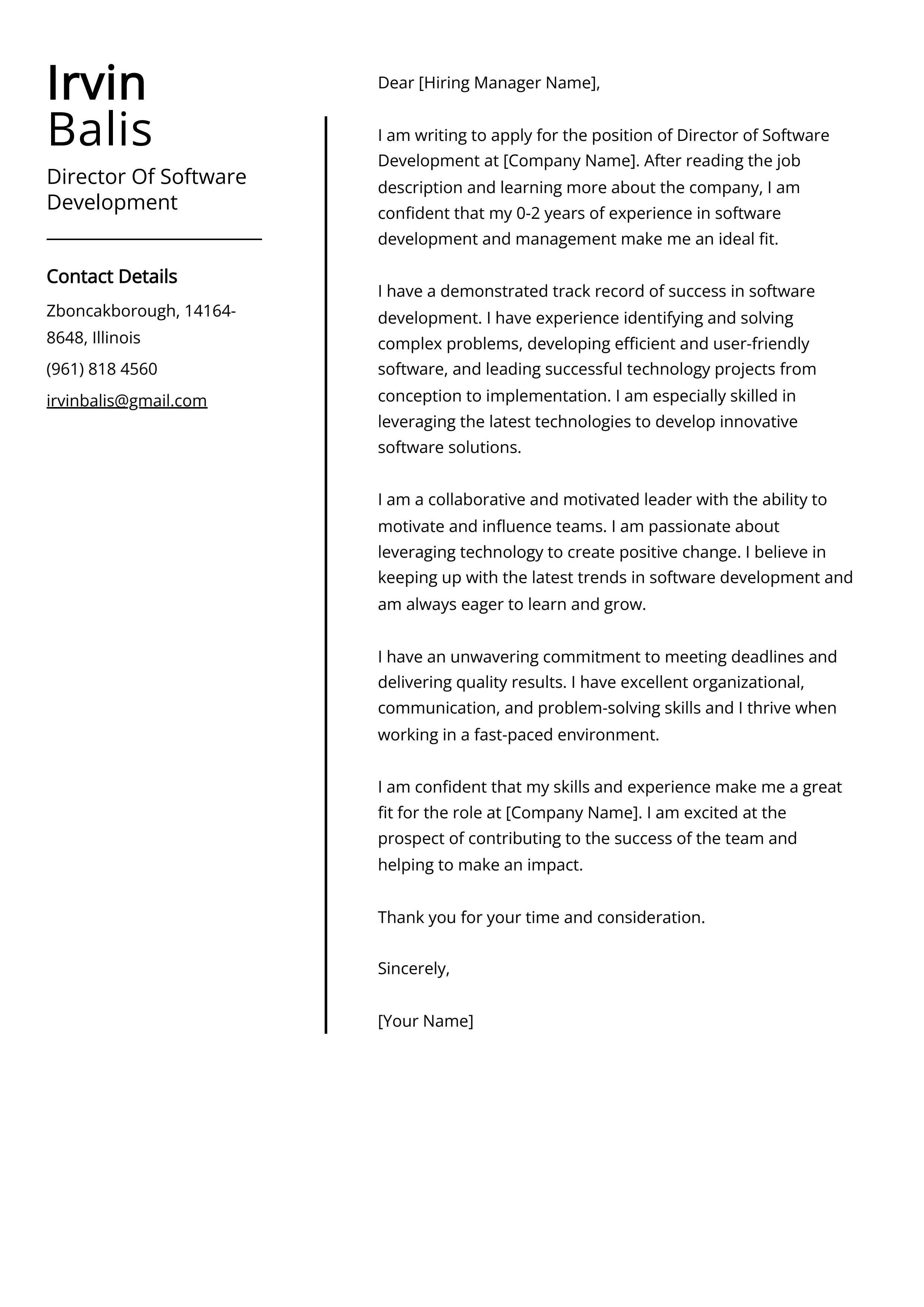Director Of Software Development Cover Letter Example