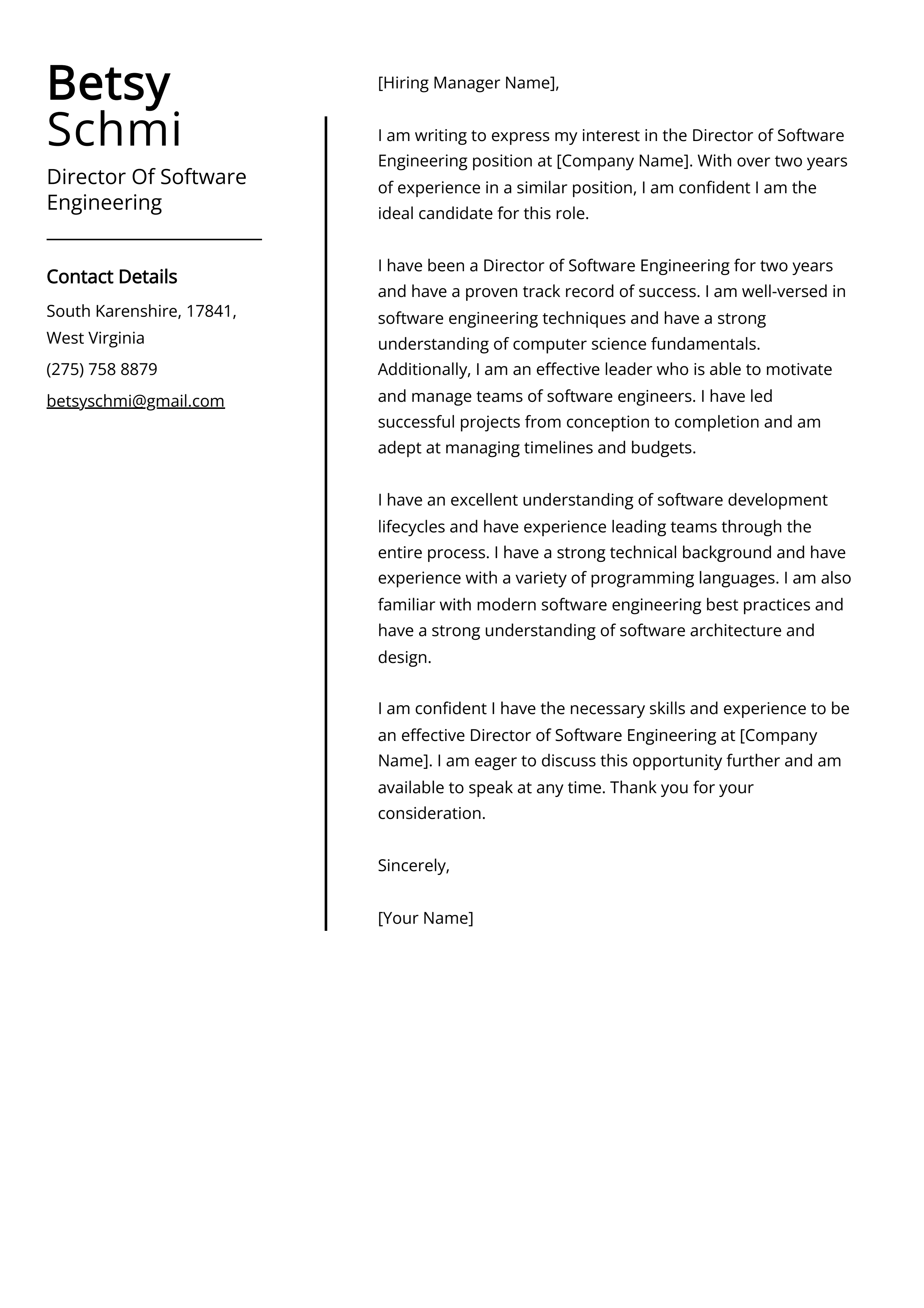 Director Of Software Engineering Cover Letter Example
