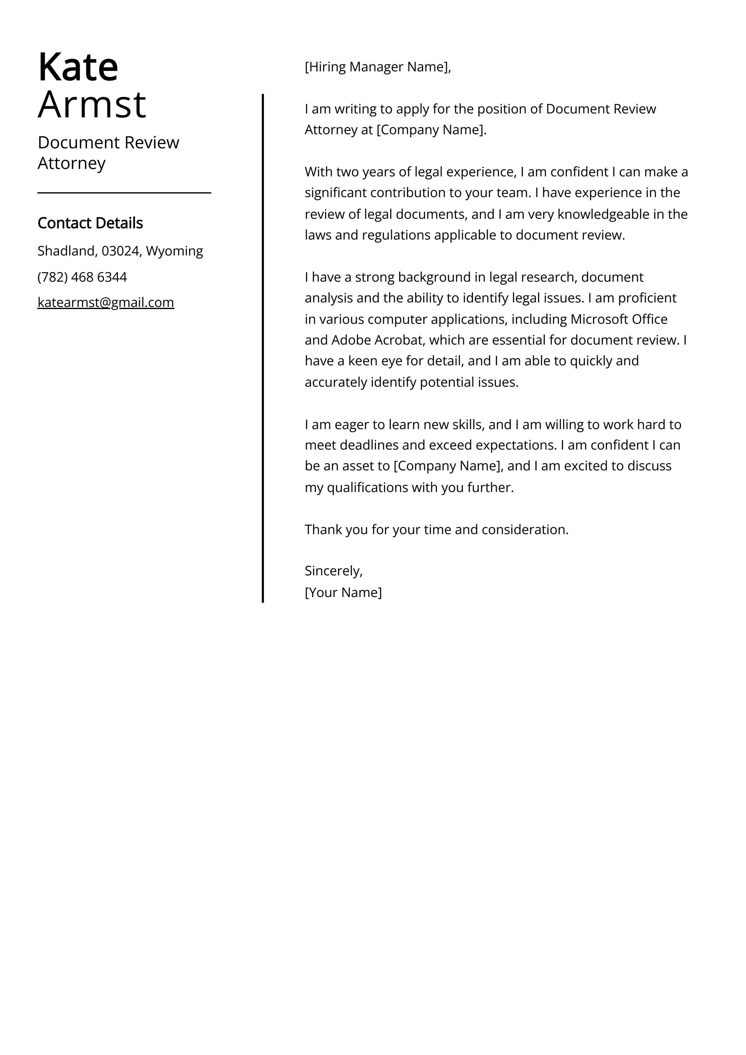 Document Review Attorney Cover Letter Example