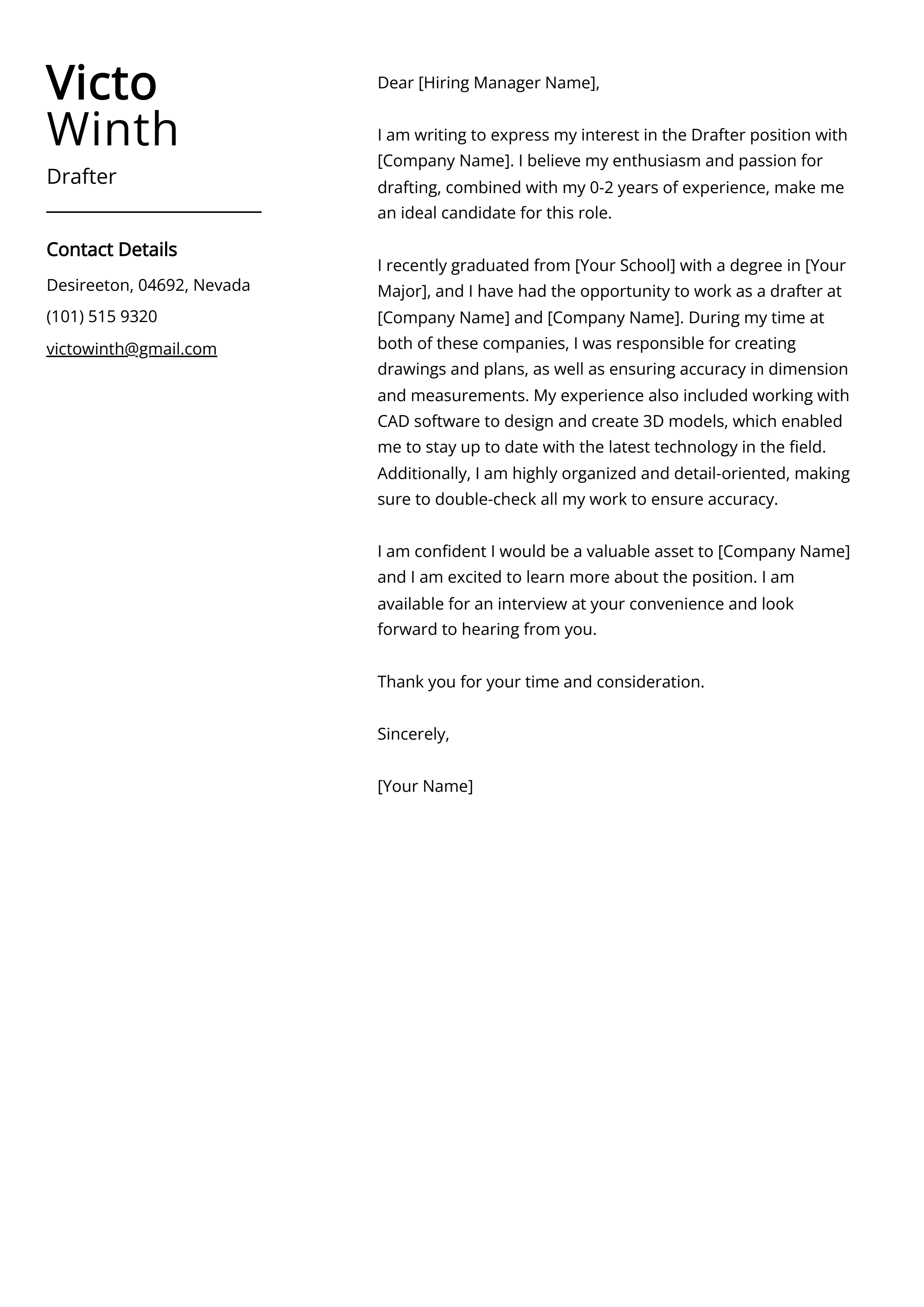 Drafter Cover Letter Example