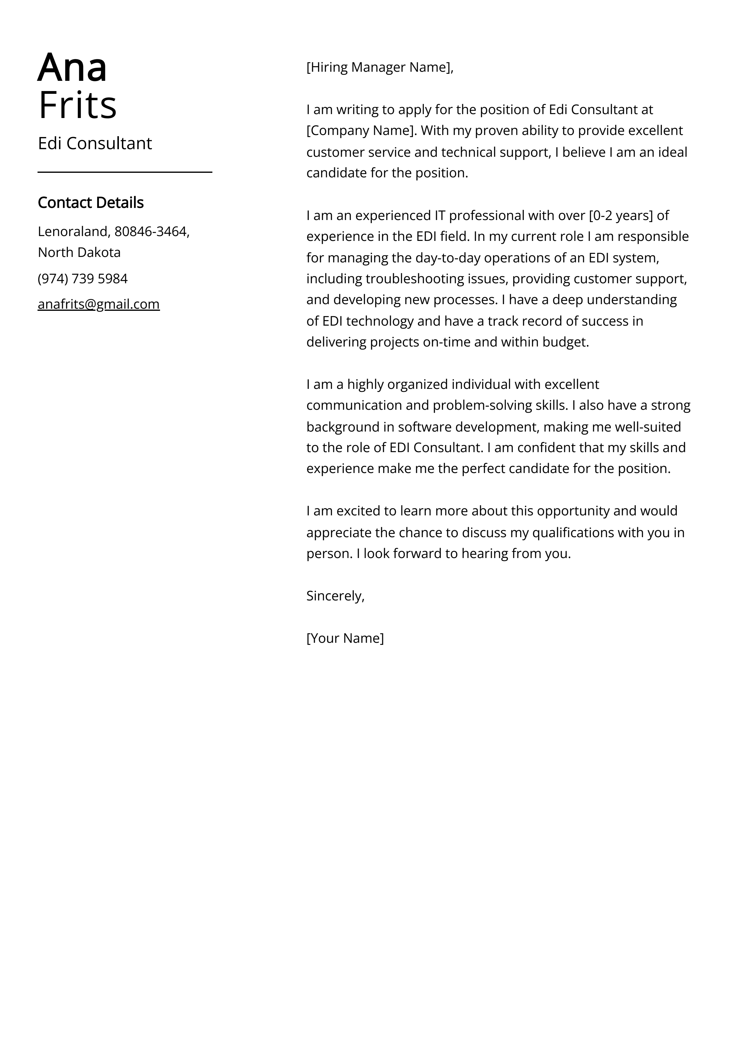 Edi Consultant Cover Letter Example