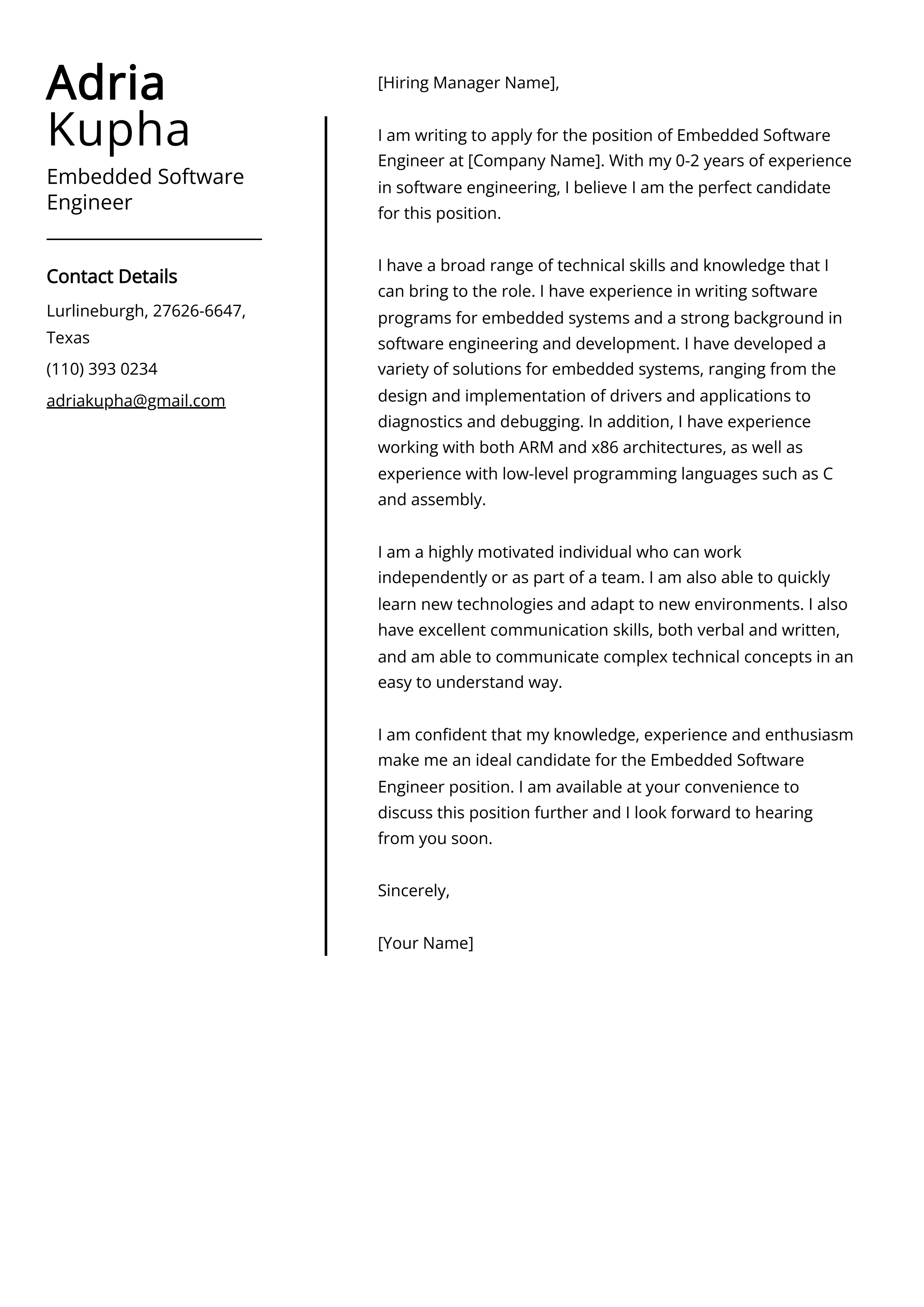 Embedded Software Engineer Cover Letter Example Free Guide 