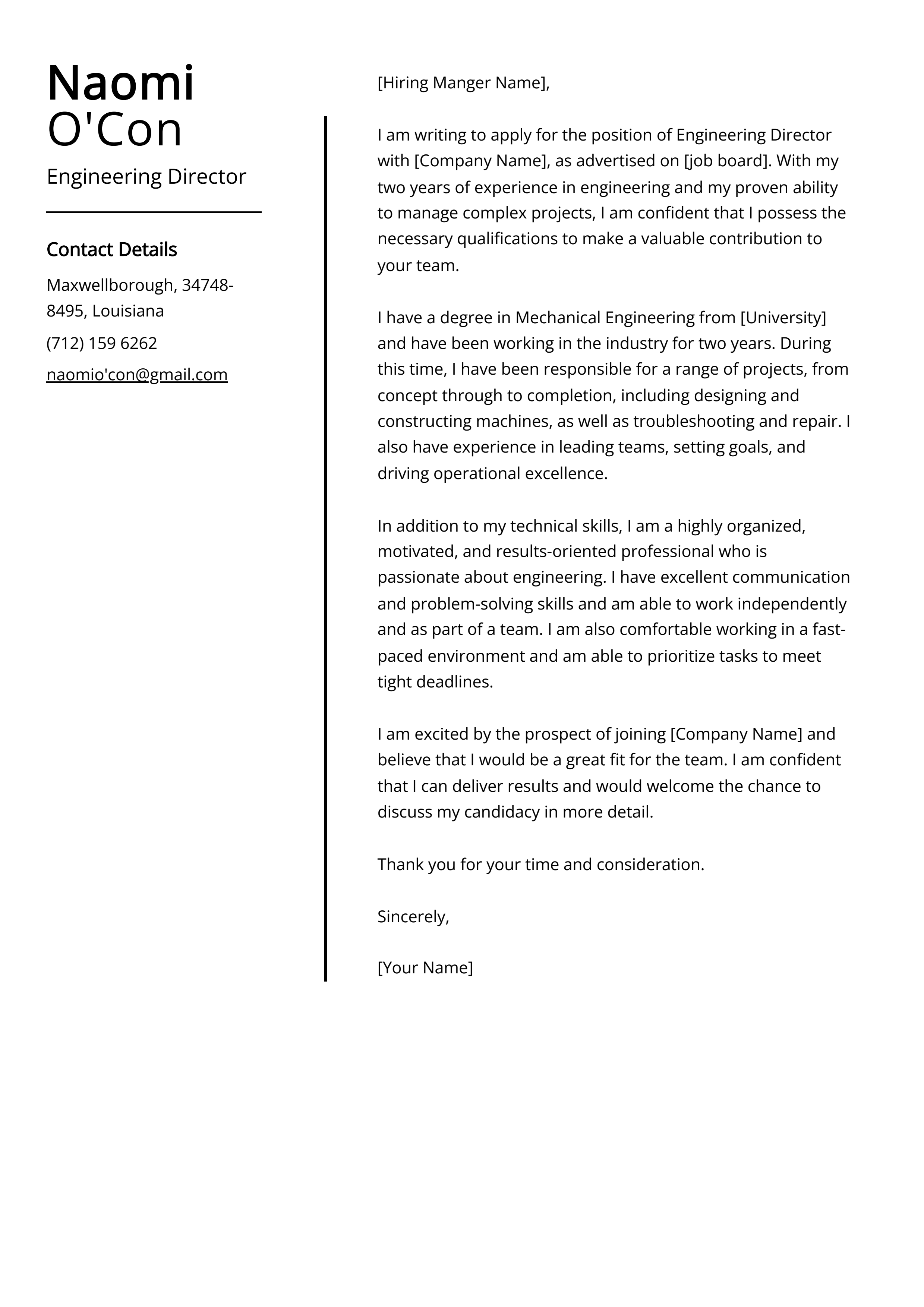 Engineering Director Cover Letter Example