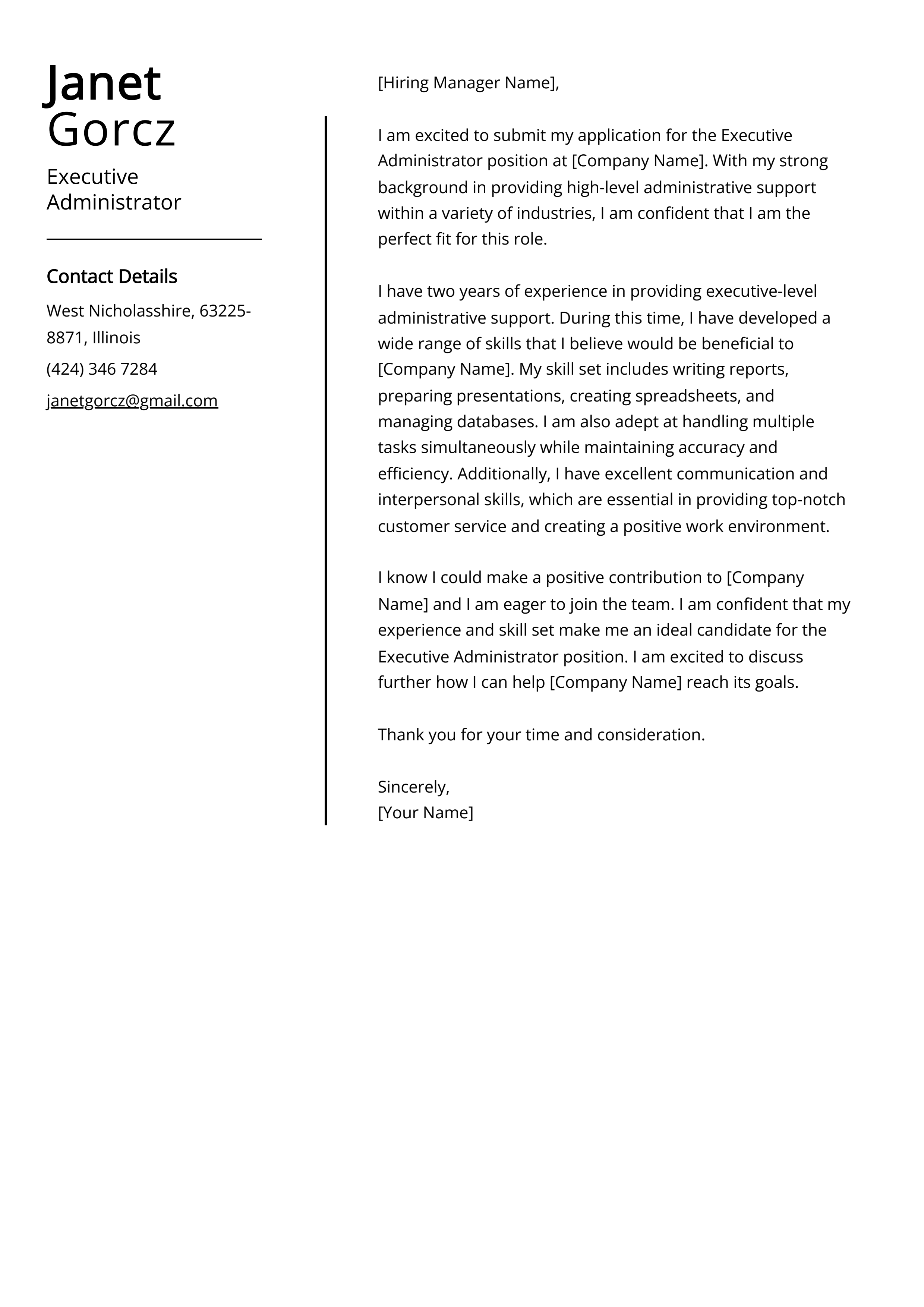 Executive Administrator Cover Letter Example