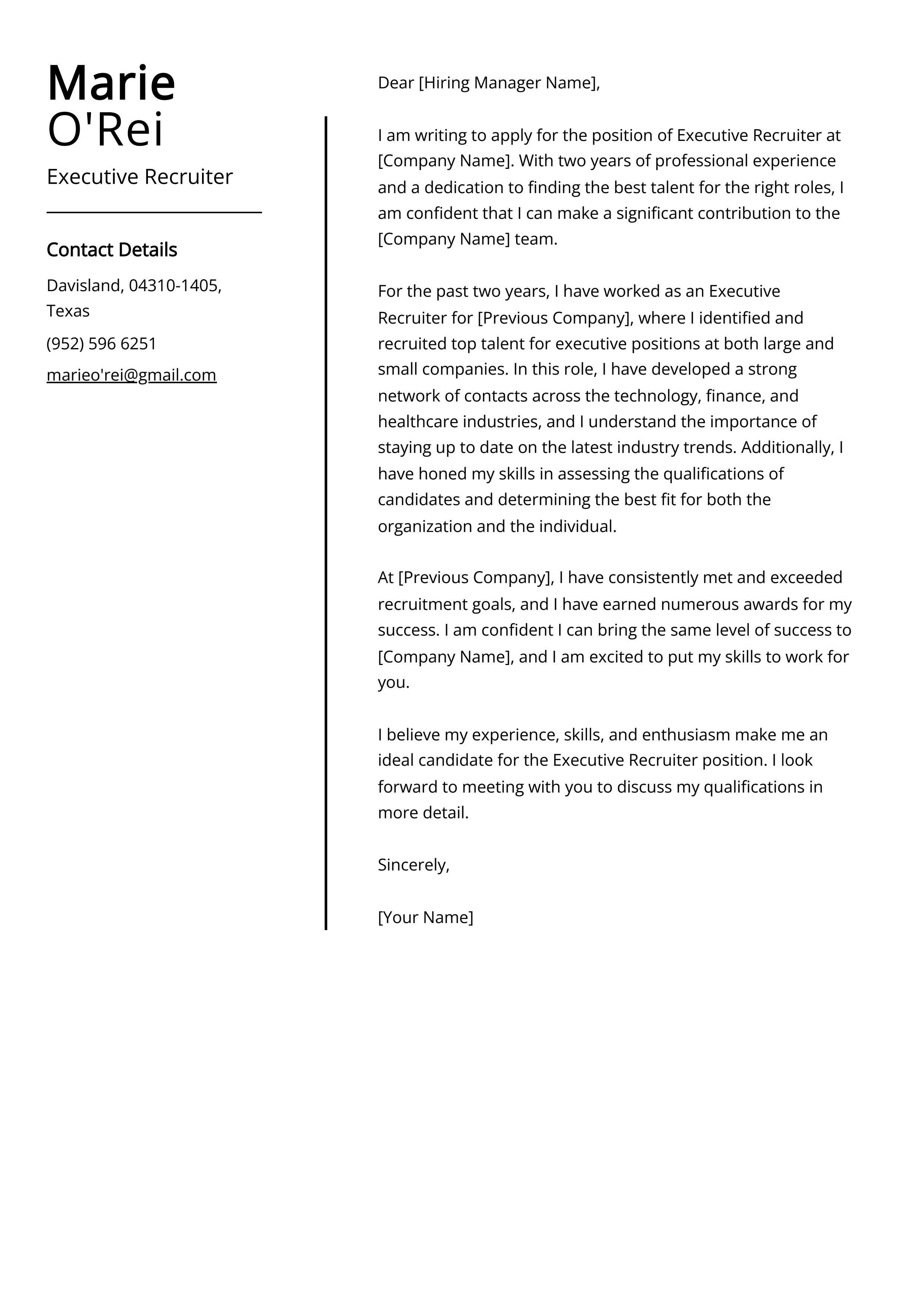 Executive Recruiter Cover Letter Example