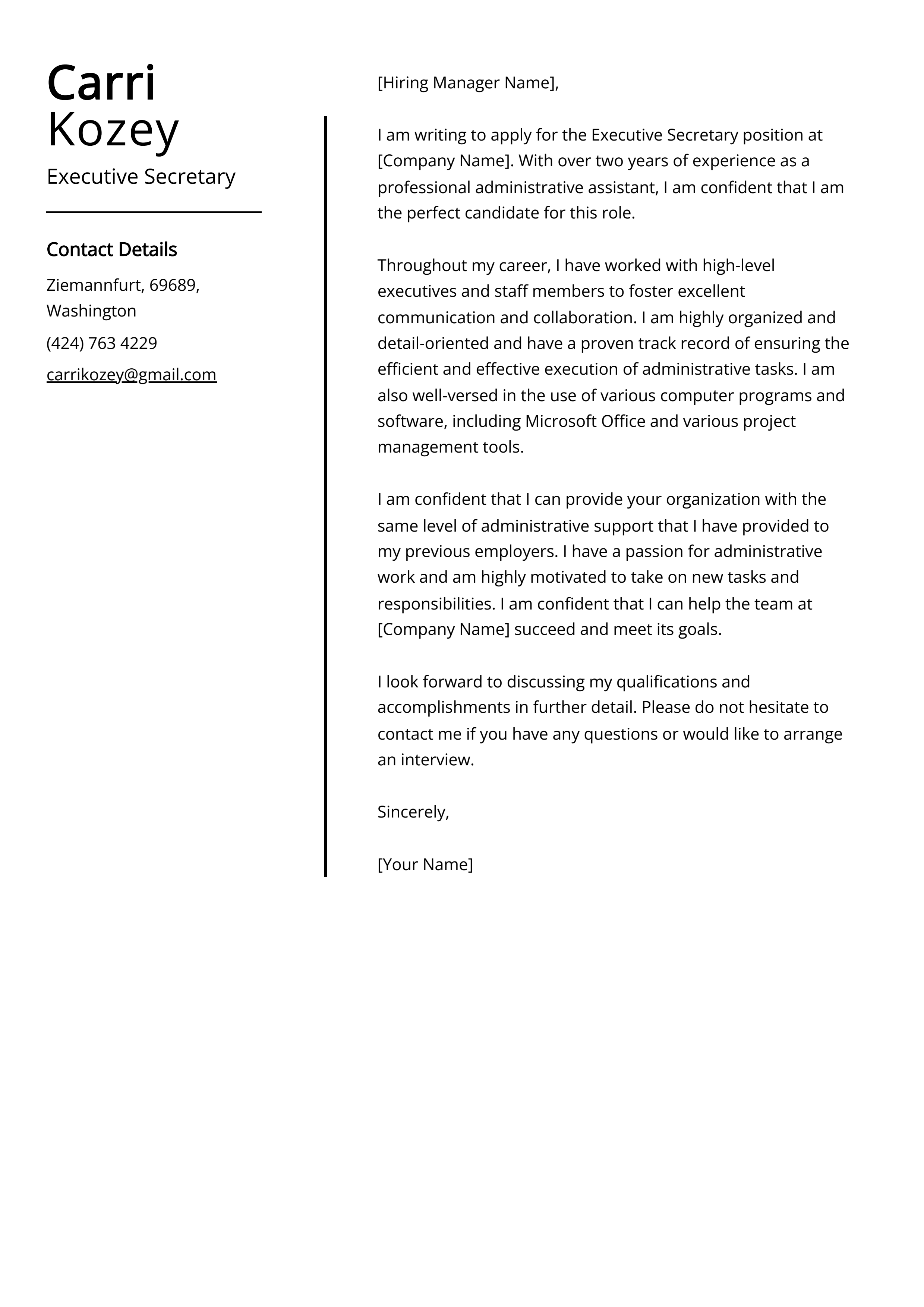 Executive Secretary Cover Letter Example