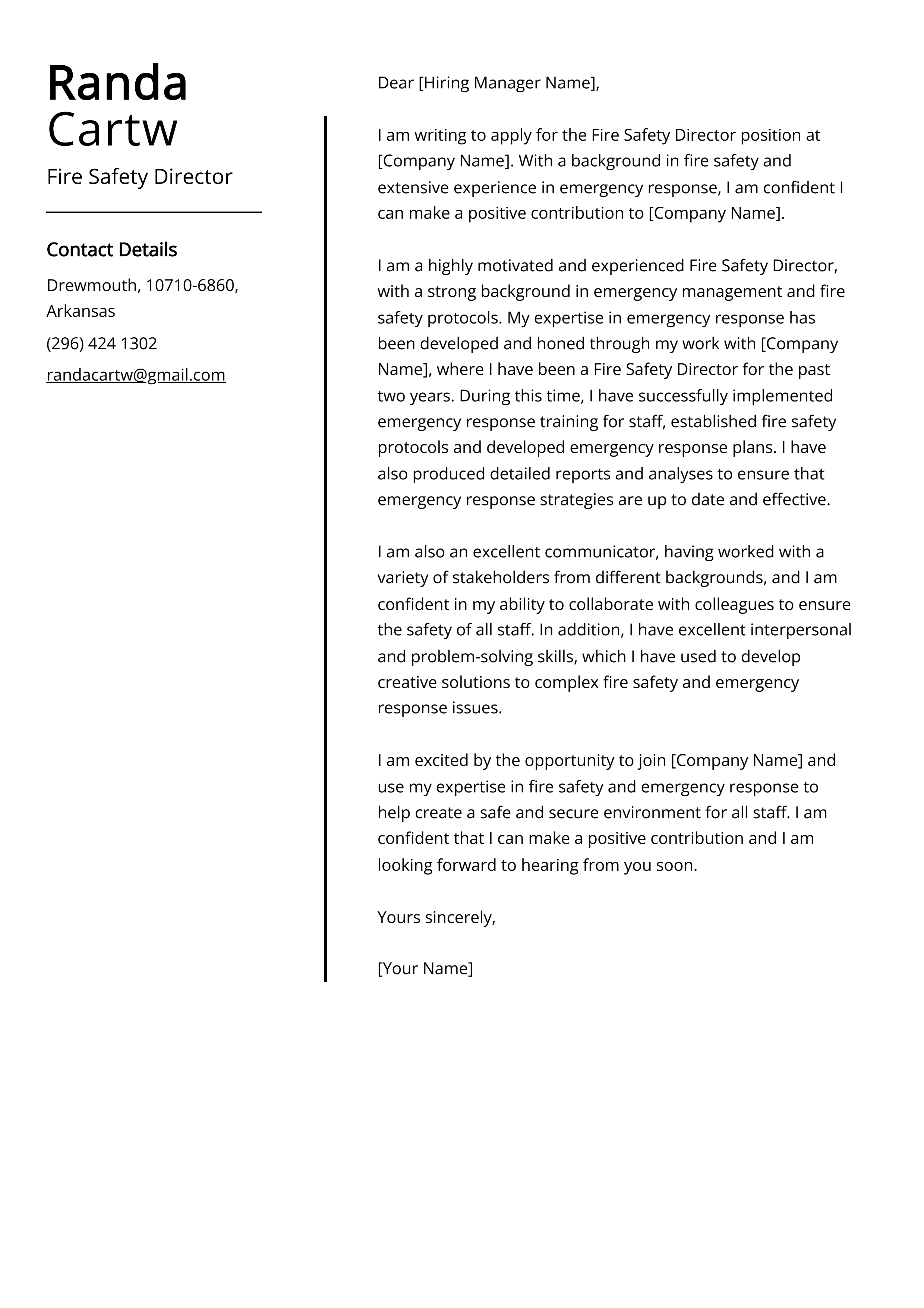 Fire Safety Director Cover Letter Example