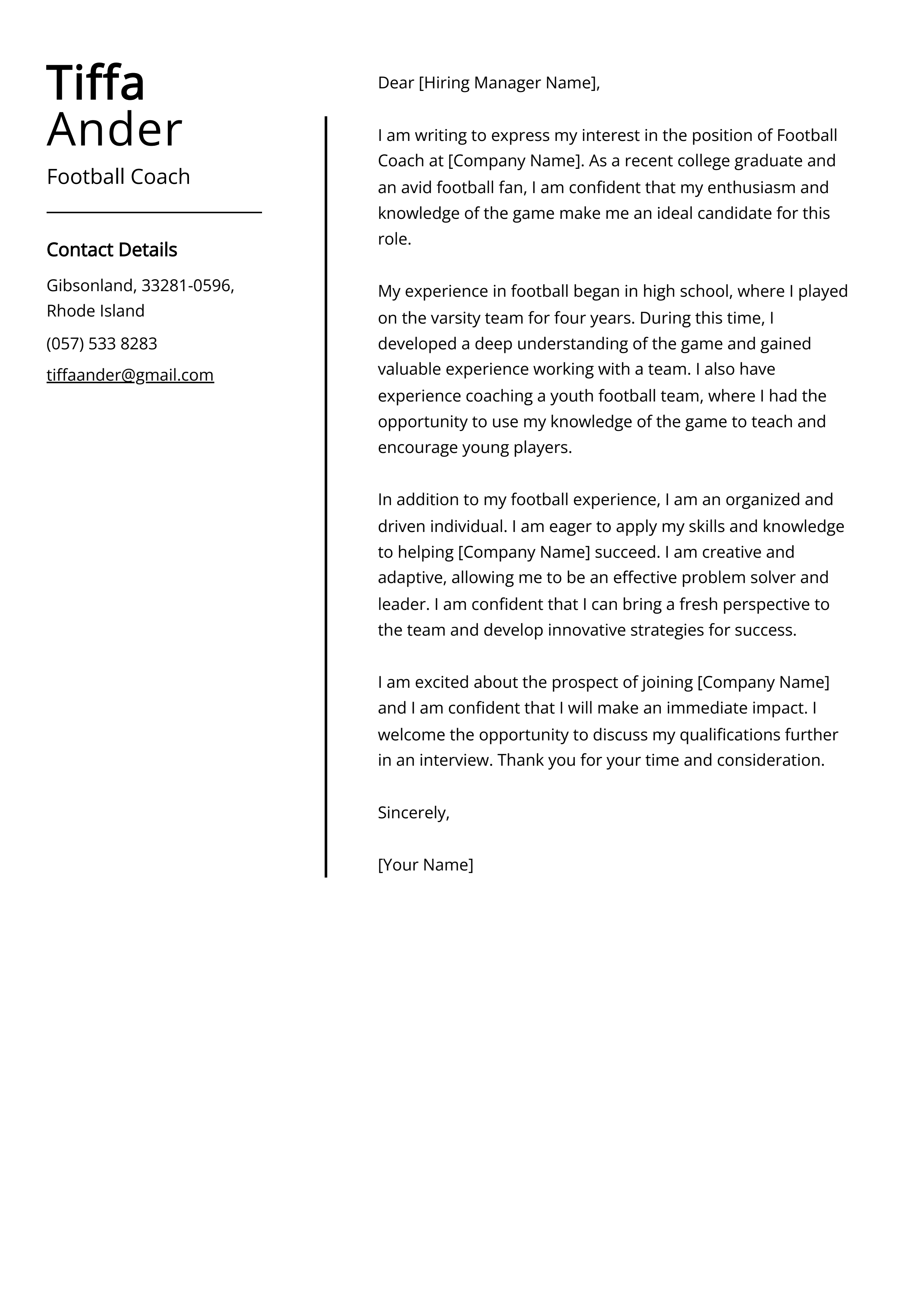 Football Coach Cover Letter Example