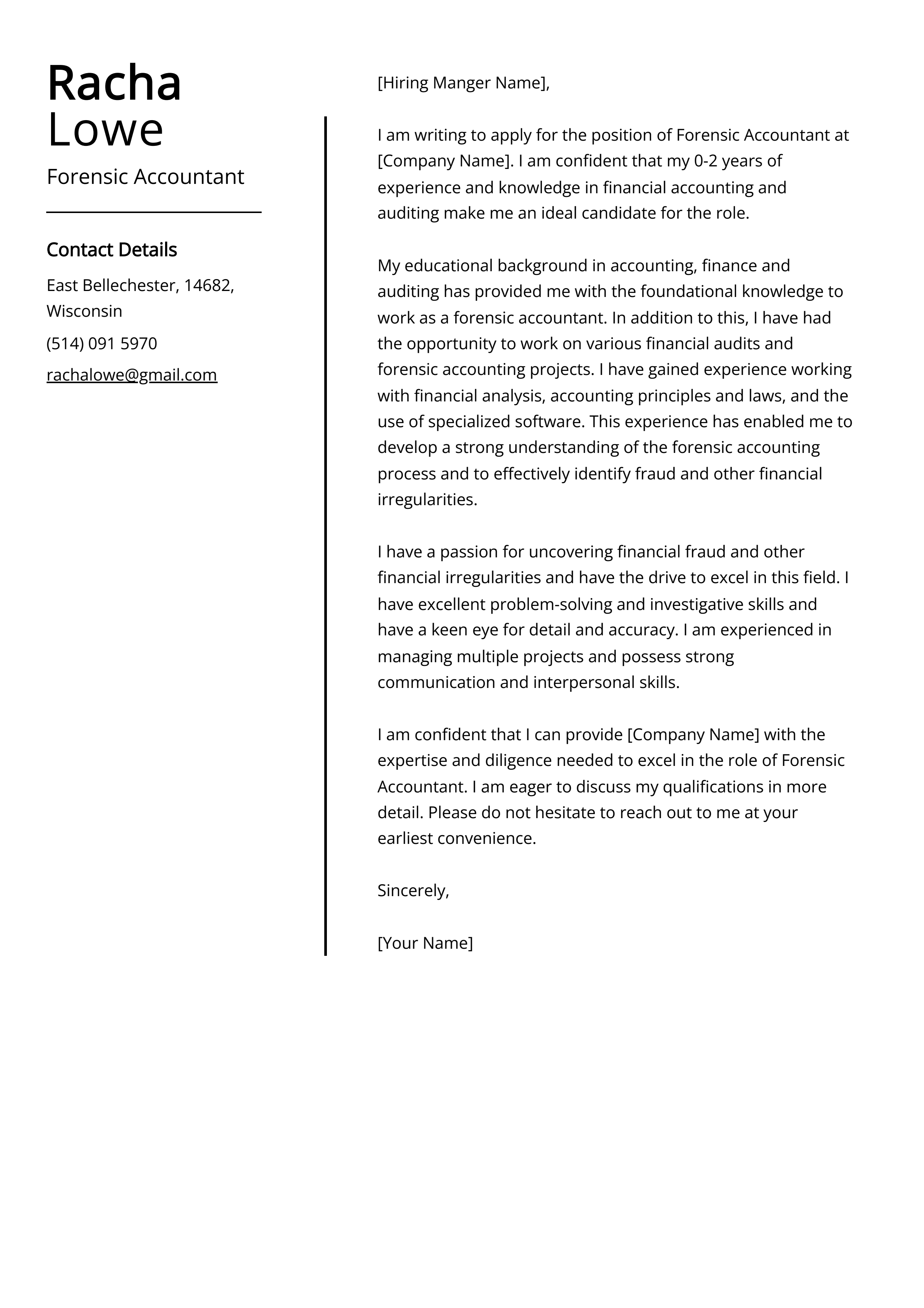 Forensic Accountant Cover Letter Example