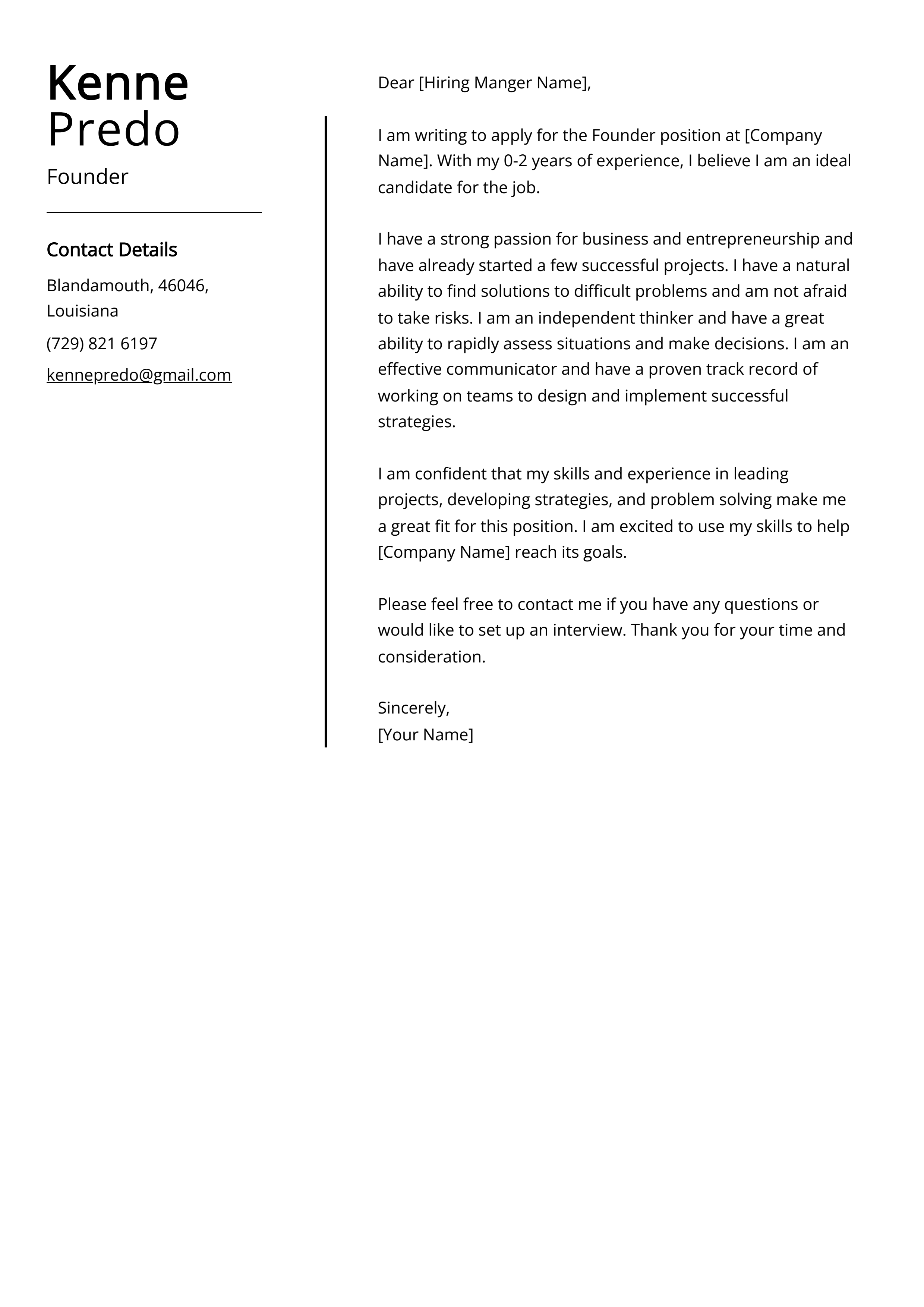 Founder Cover Letter Example