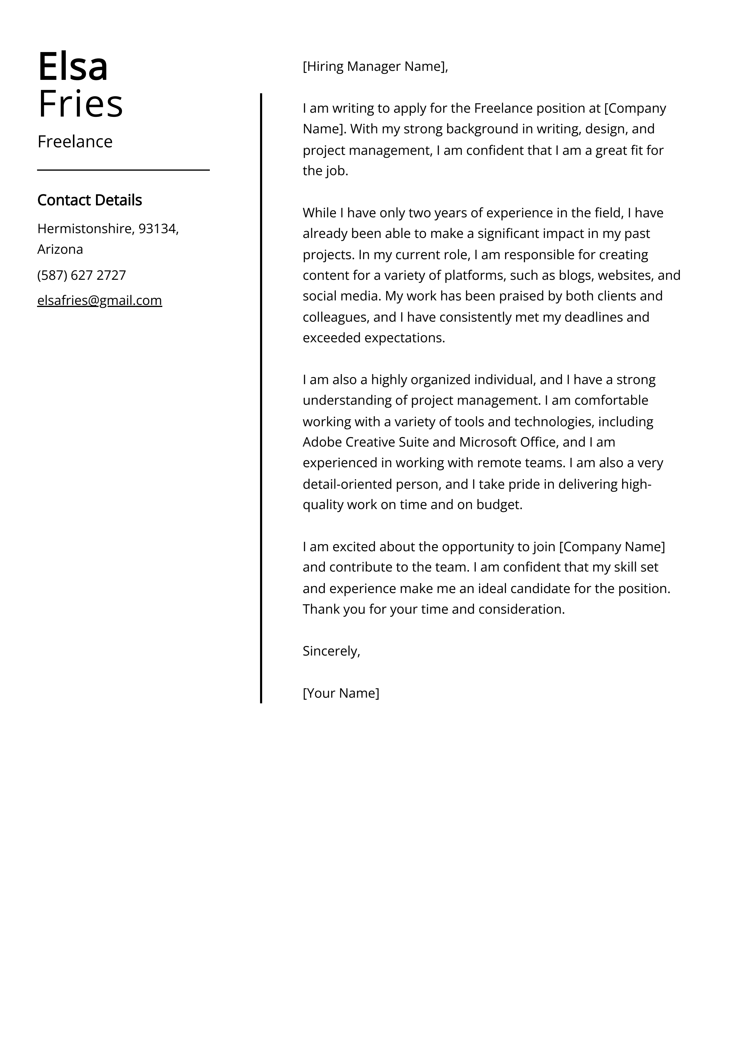 Freelance Cover Letter Example