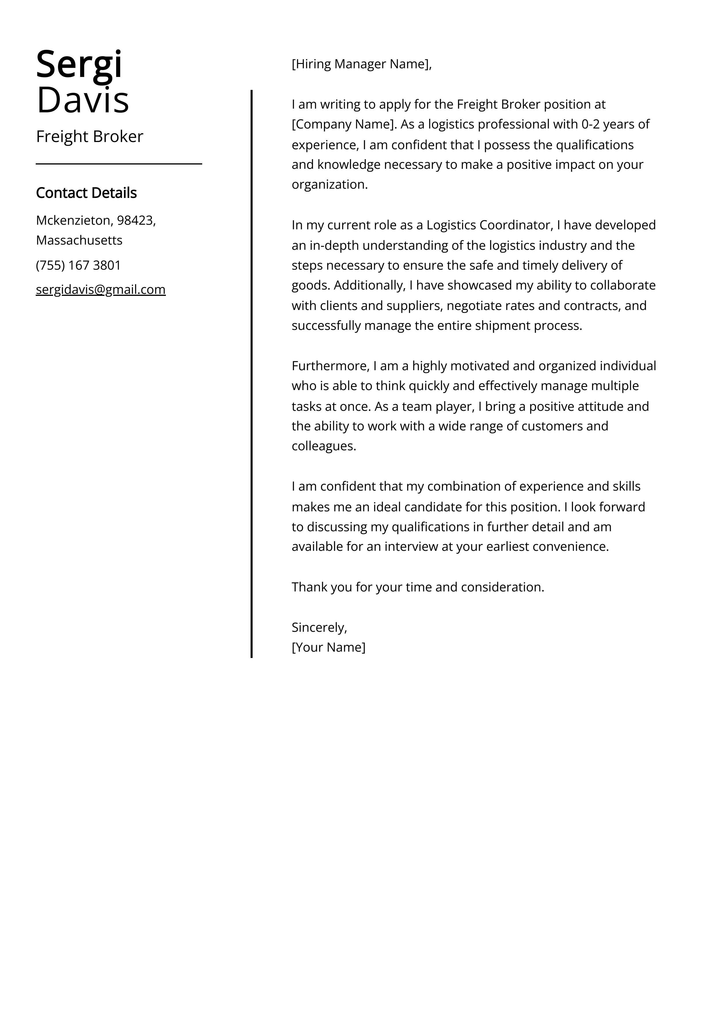 Freight Broker Cover Letter Example