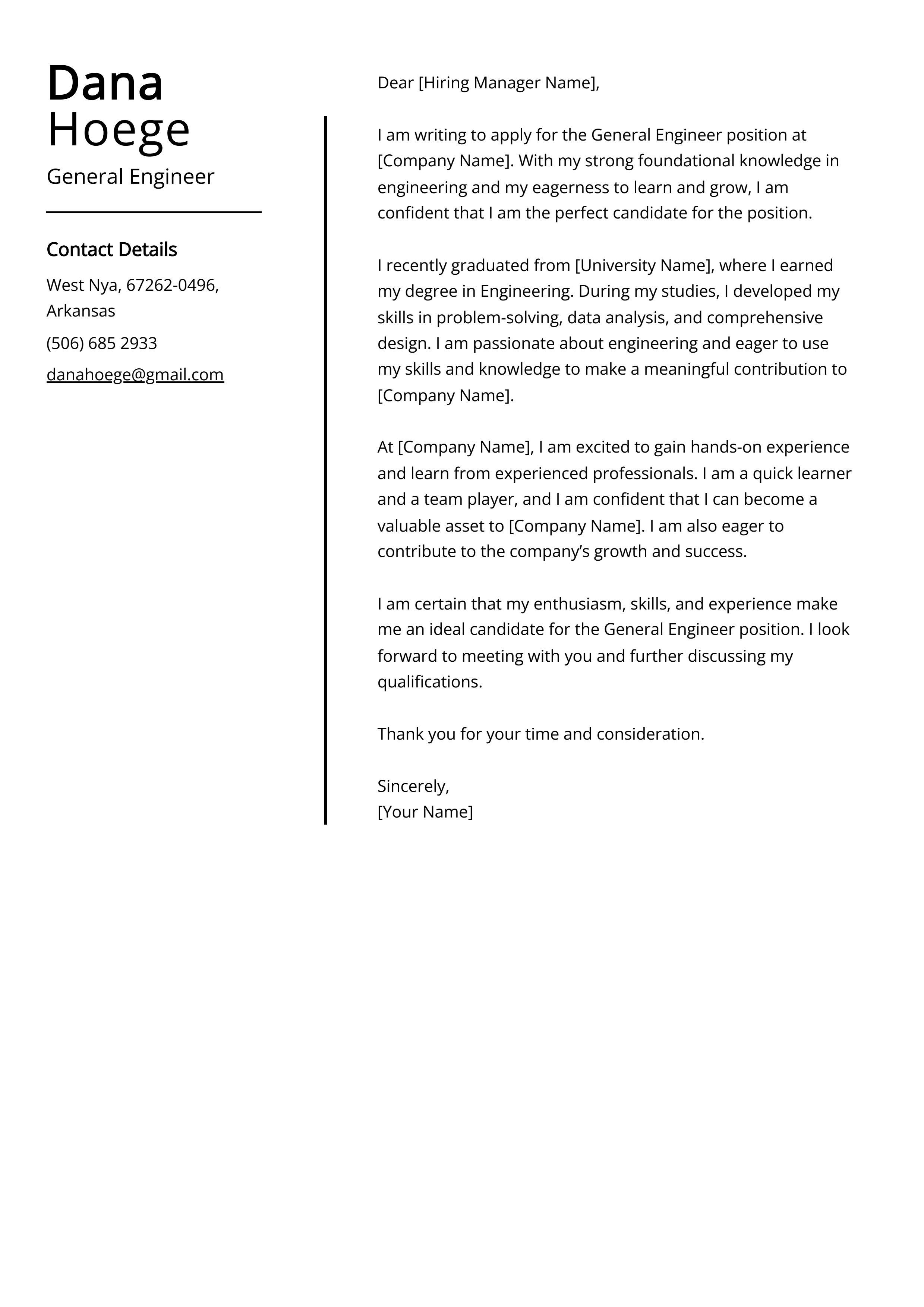 General Engineer Cover Letter Example